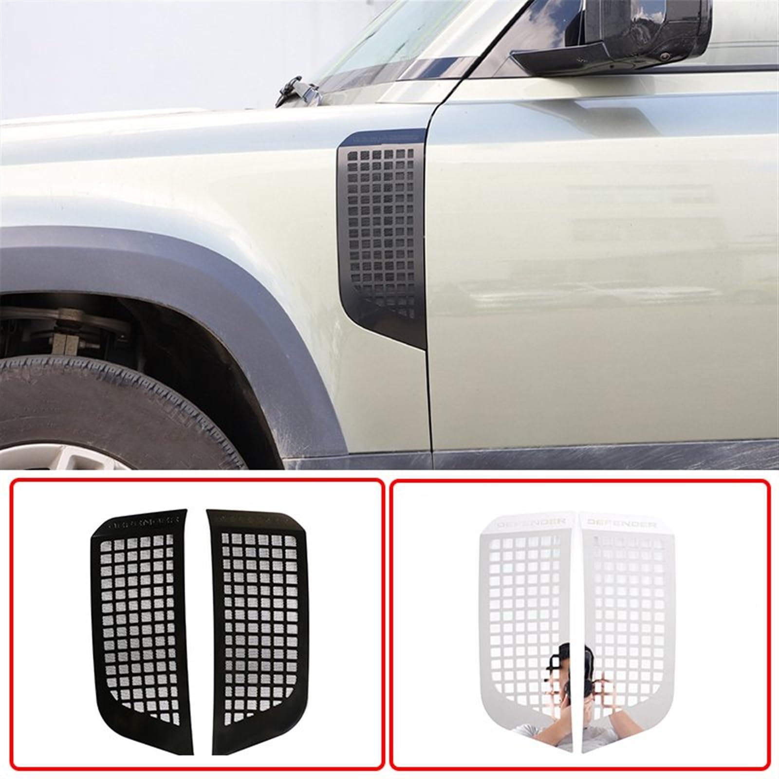 Do Land für Rover für Defender 110 90 2020-2024, stop aluminium, czarny, Auto Air Vent, boczne kratki, grill, osłona siatki, naklejka akcesoria samochodowe, wykończenia wnętrza samochodu (styl A)