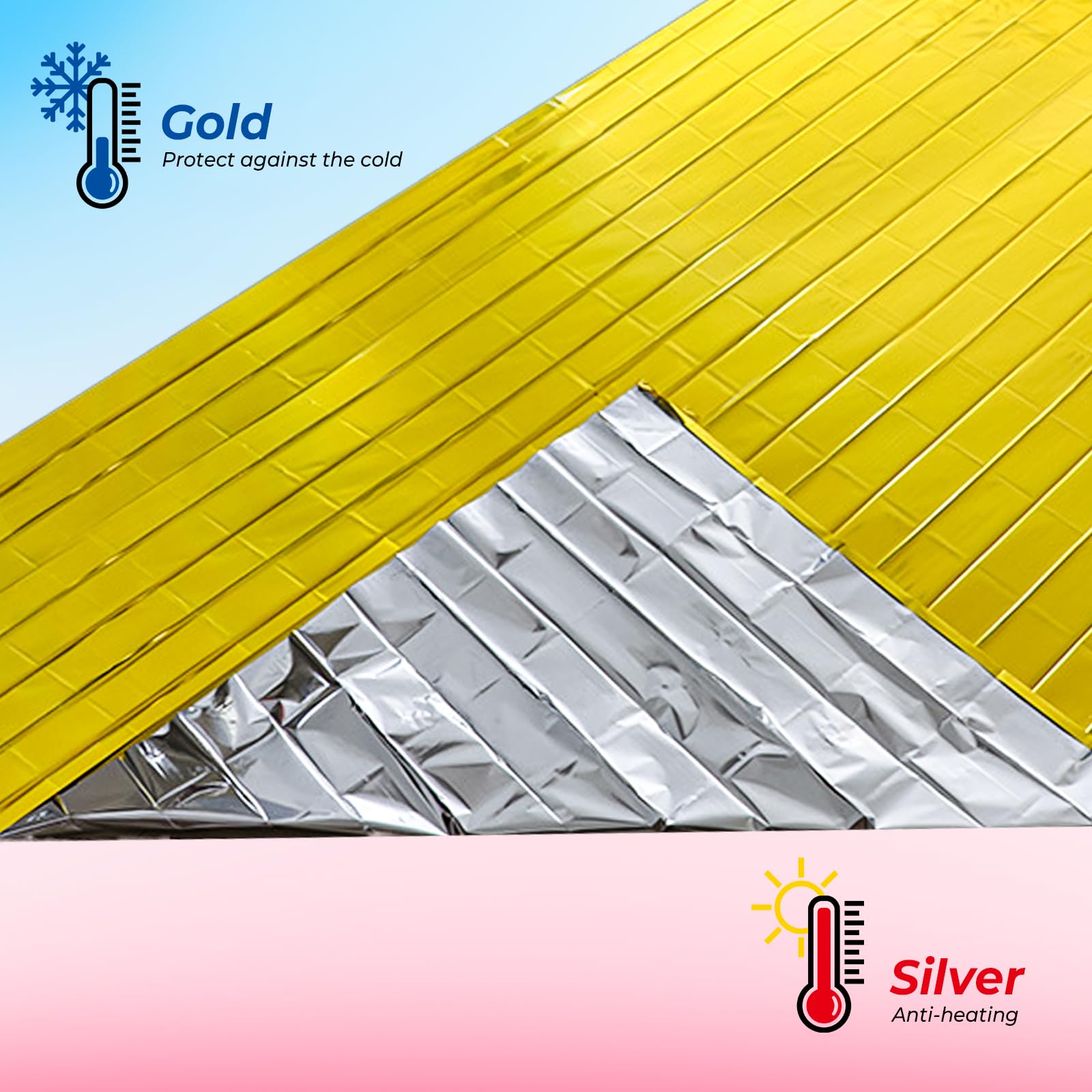 6 Piezas Manta Termica Supervivencia, 160 x 210cm Manta Termica Emergencia de Dorado Plateado para al Aire Libre, Senderismo, Supervivencia, Frío, Aislamiento, Impermeable, Reutilizable