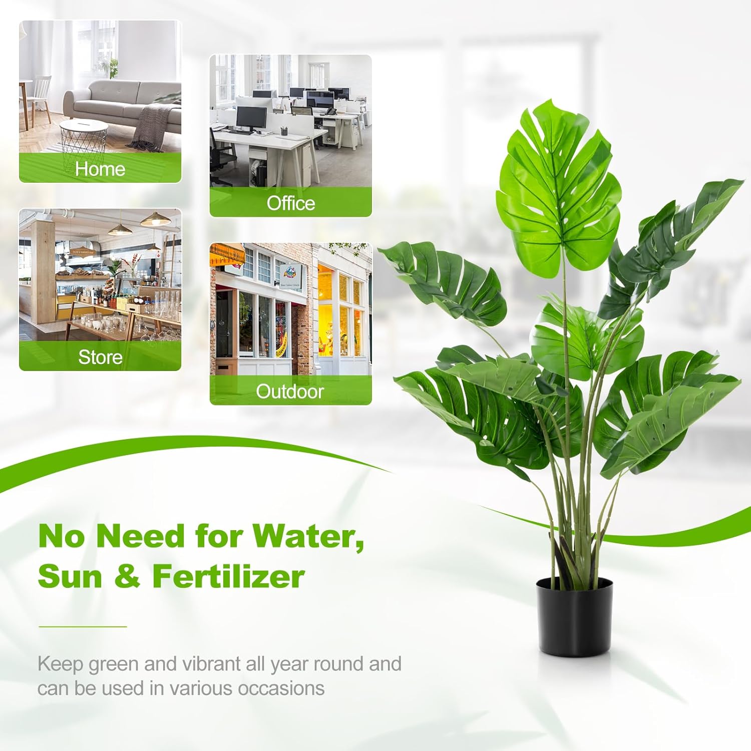 Goplus Artificial Monstera Deliciosa Plant, 4ft Tall Fake Tropical Palm Tree w/10 Pcs Different Turtle Leaves, Cement-Filled Plastic Pot, Faux Swiss Cheese Plant for Floor Home Office Decor