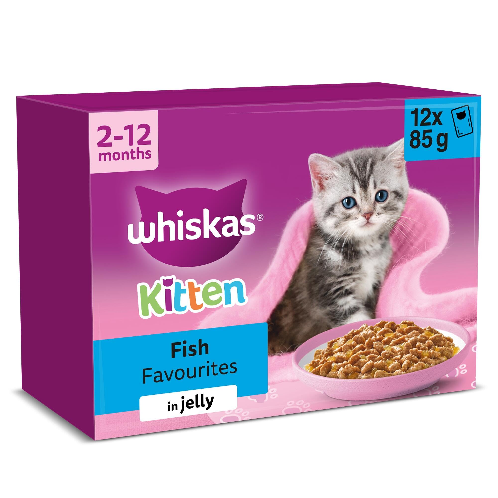 WHISKAS Junior Wet Cat Food in Jelly 12x85g Fish Favourites (Pack of 4)