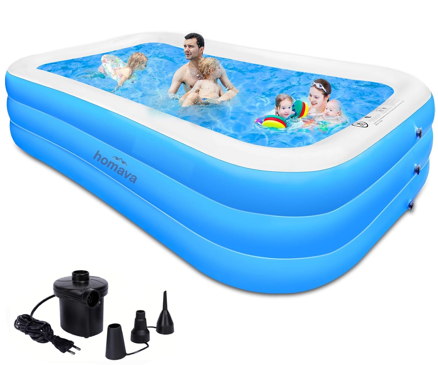 Inflatable Swimming Pool 120" X 72" X 22" Inch, Blow up Pool Full Sized Inflatable Pools Kiddie Toddler Family Backyard Pools 10 Feet with Electric Pump for Adults Kids Age 3 + Light Blue-image-43