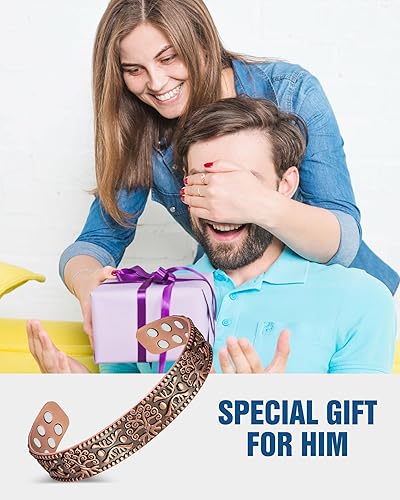 Miniatura 9 de Jecanori Pulsera de cobre para hombre, 18 veces más fuerte, pulseras magnéticas de cobre para aliviar el dolor, 99.99% de cobre sólido puro para