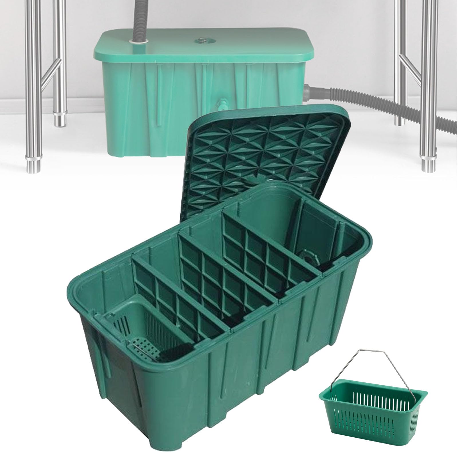 Trampa De Grasa Comercial para Montaje Bajo Encimera - Separador De Agua Y Aceite De Plástico con Cesta De Filtro, Sellado Integral, para Cocinas De Hostelería, 650 * 350 * 310mm, Right