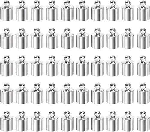 HARFINGTON 50 tapas de extremo de cordón de 0.256 in de identificación de cobre, tapas de extremo de barril para bricolaje, pulseras, collares,