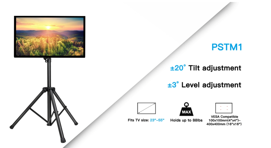 Amazon.com: PERLESMITH TV Tripod Stand with ±20° Tilt and 360