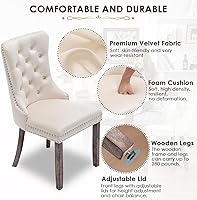 Vista 5 de Kiztir Velvet Dining Chairs Set of 4, Upholstered Dining Room Chairs with Ring Pull Trim and Button Back, Luxury Tufted Dining Chair for Living Beige