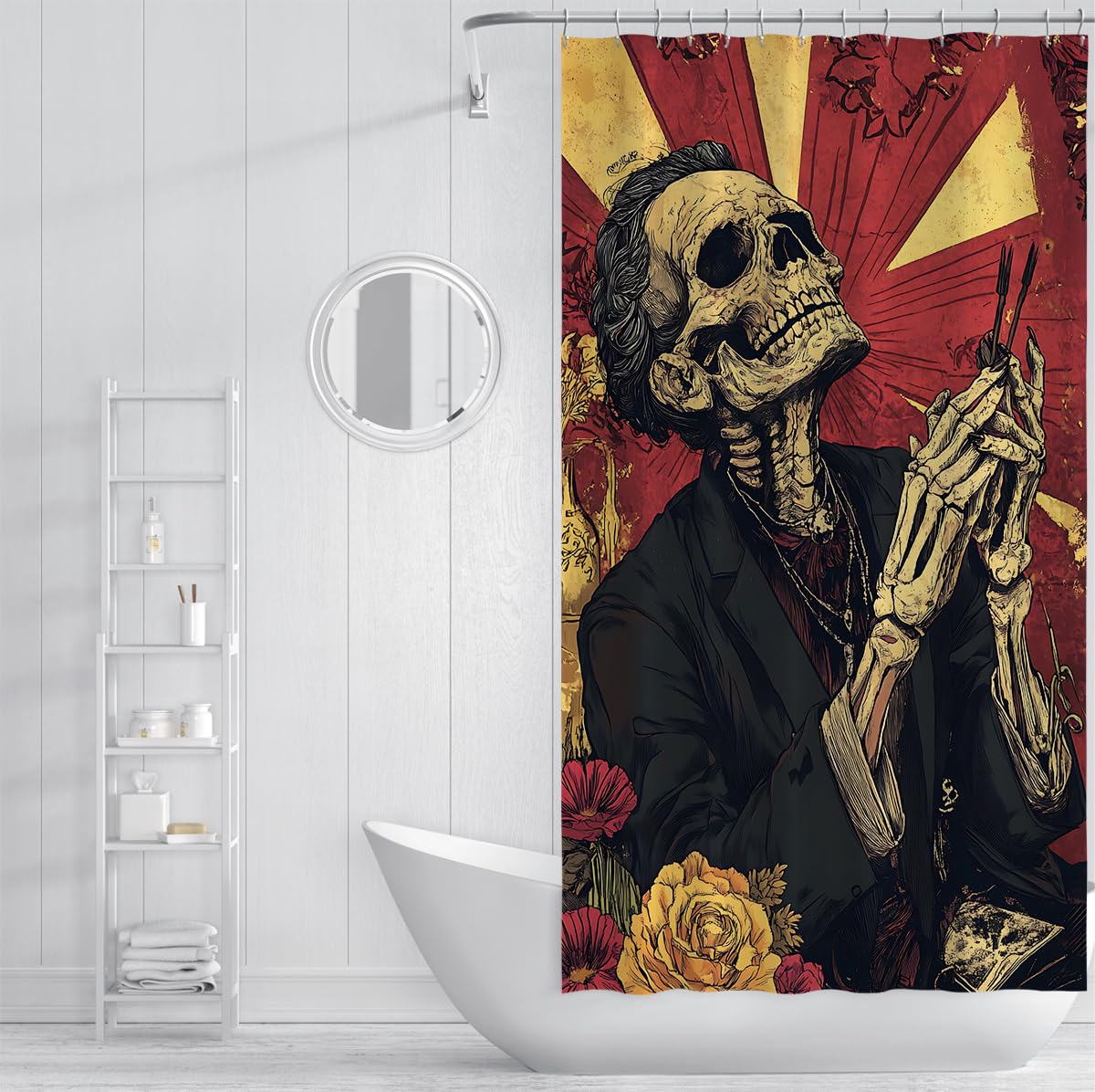 Tende Doccia Scheletro Gentiluomo Retro Gotico Halloween 200x200cm