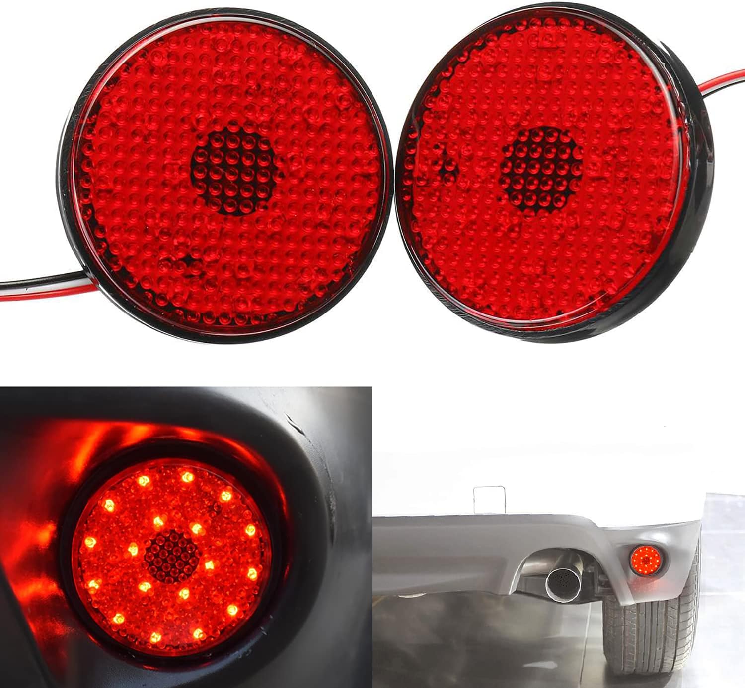 2Pcs Red Lens LED Rear Bumper Reflector Tail Stop Light Compatible with Toyota Sequoia Highlander Zrr70 Noah Fortuner Mitsubishi ASX/Outlander Sport
