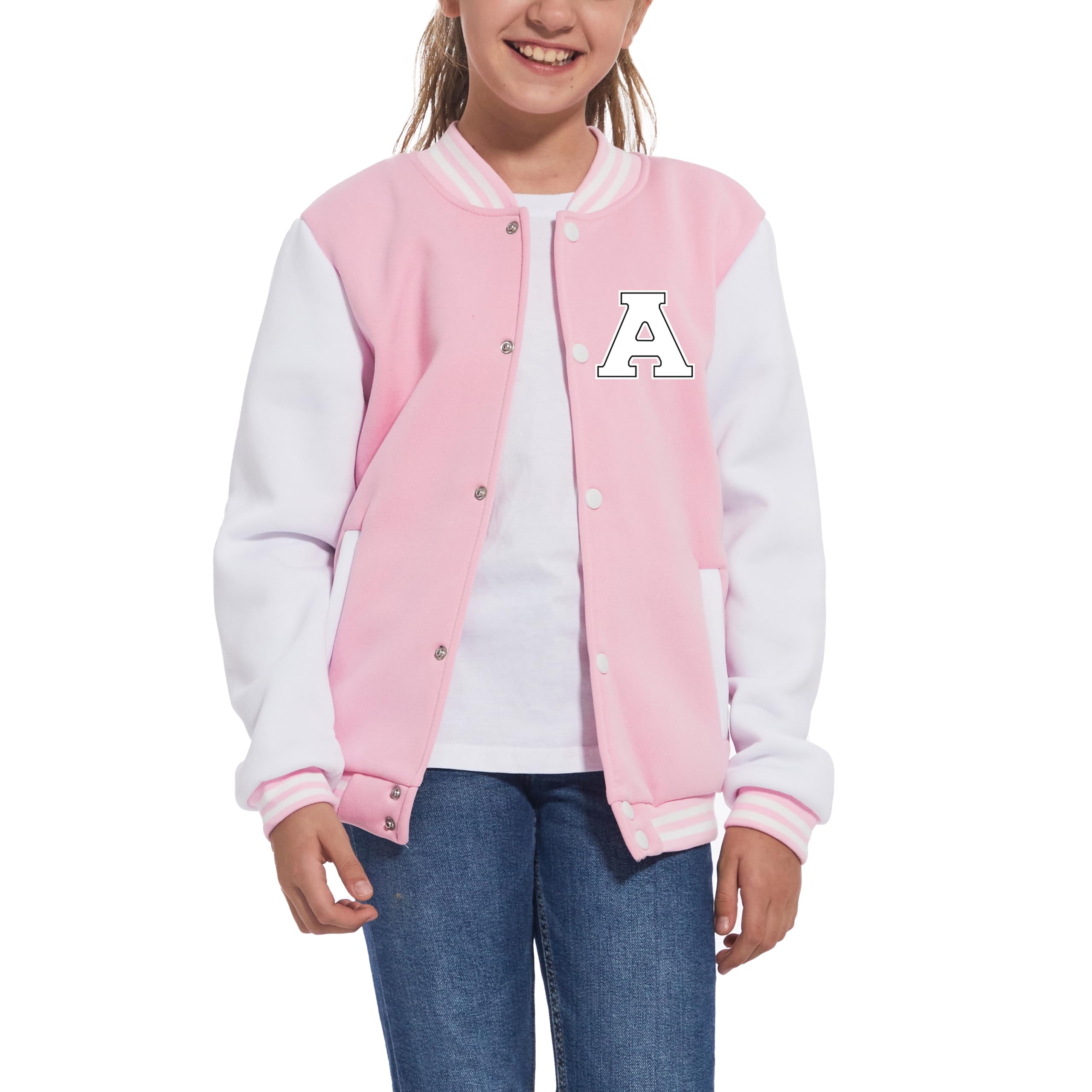 Kids Baseball Jacket Letter Print Boys Girls Varsity Coat Casual Lightweight School Uniform With Button