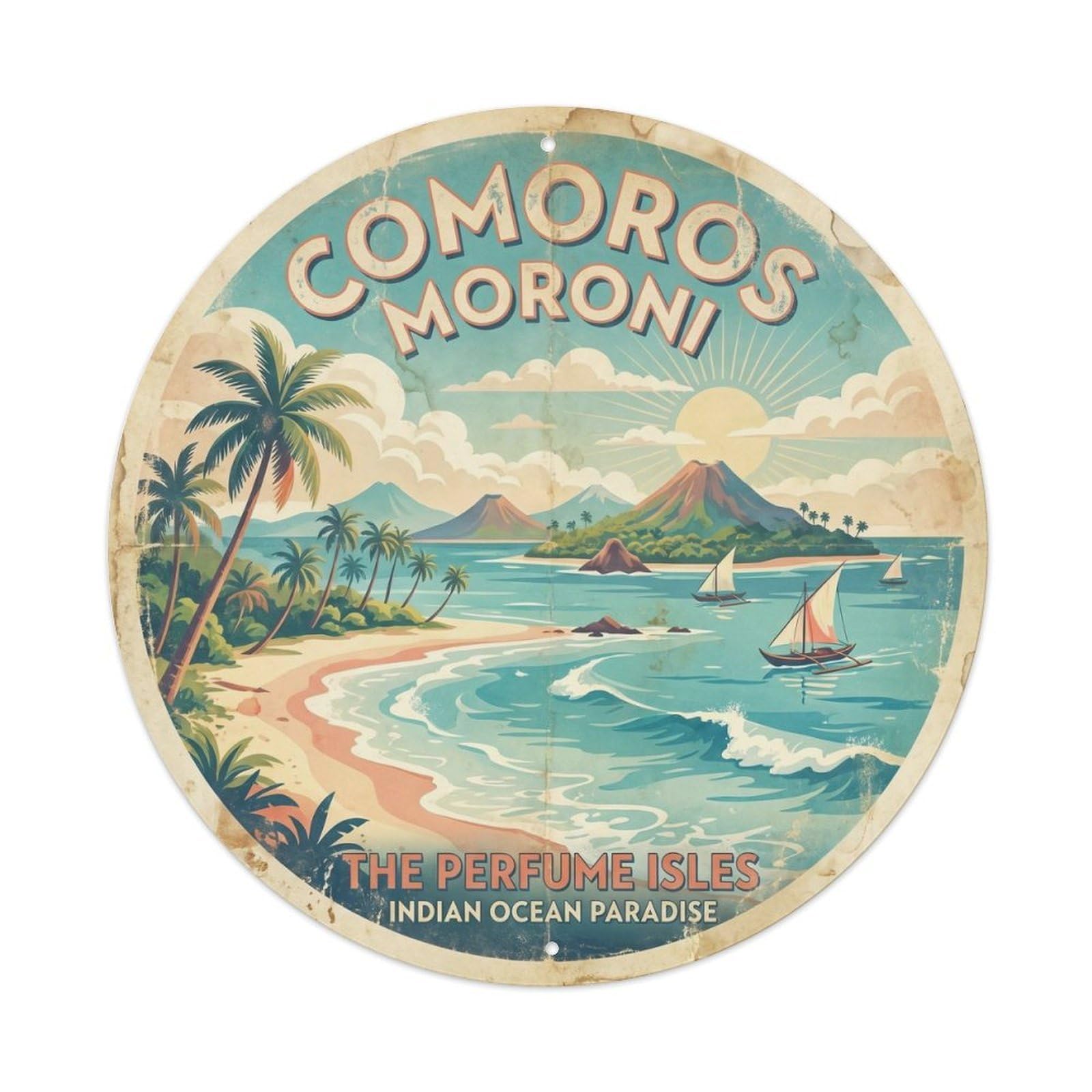 Olyhtr 8X8inch Classic Style Comoros Moroni Beach Destination Classic Travel Metal Tin Sign