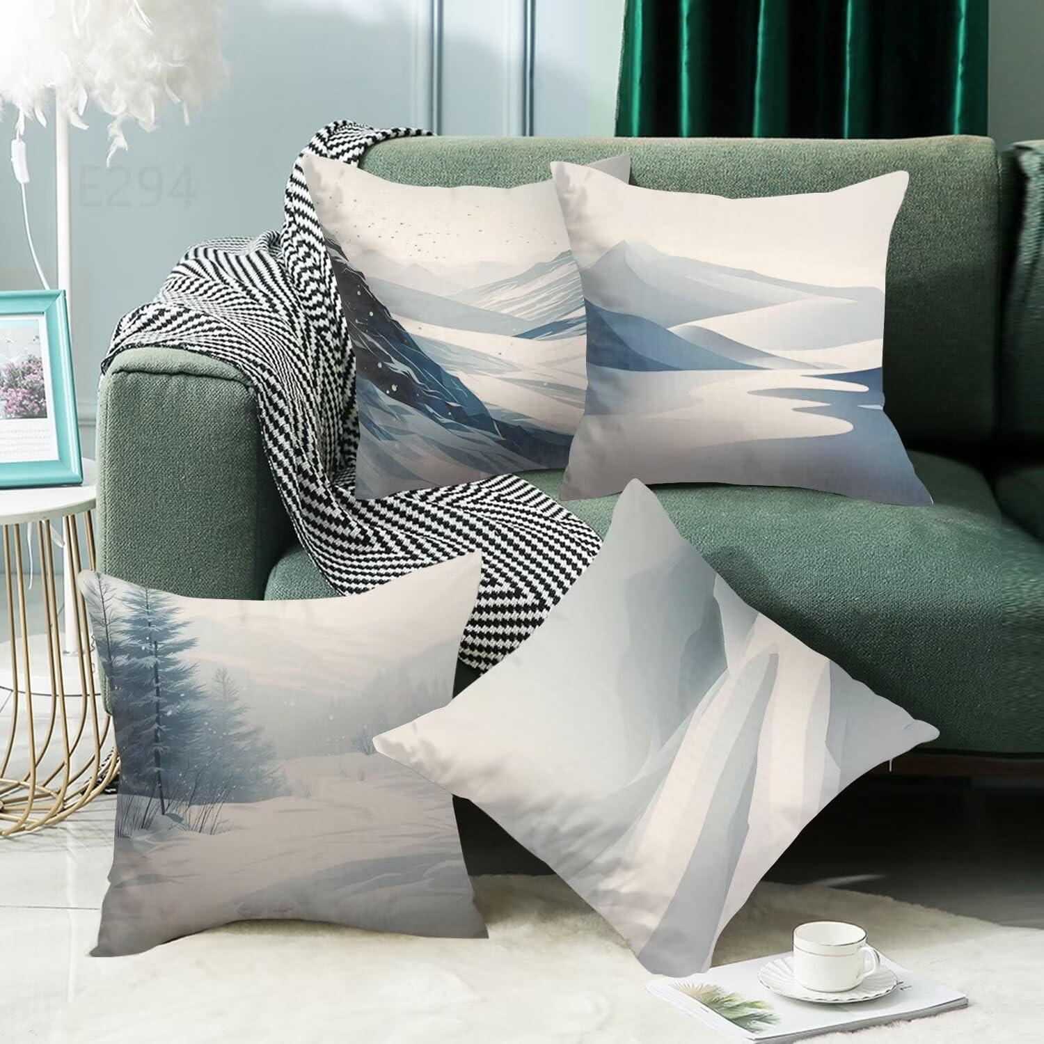 Pianura Federe Cuscini Divano 45x45cm,4 Pack Scena neve Estate Esterno Cuscini per Divano,Doppio Lato Quadrato Morbido Cuscini Divano,per Divano Soggiorno Sedia Letto Autunno Dekoration Cuscino LY-294