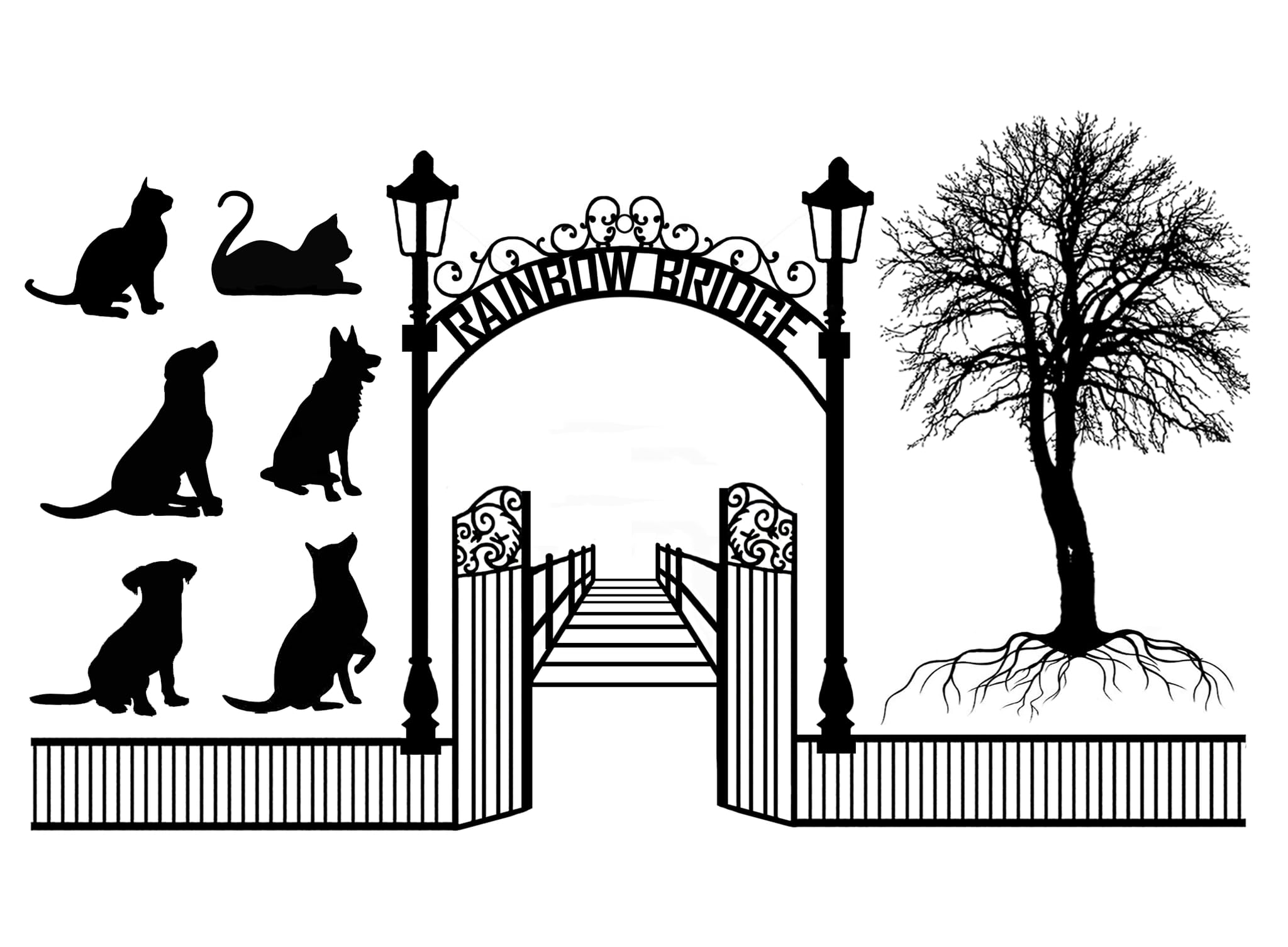 Rainbow Bridge Dog Cat 1 pc 6.75 Inch Black Fused Glass Decals