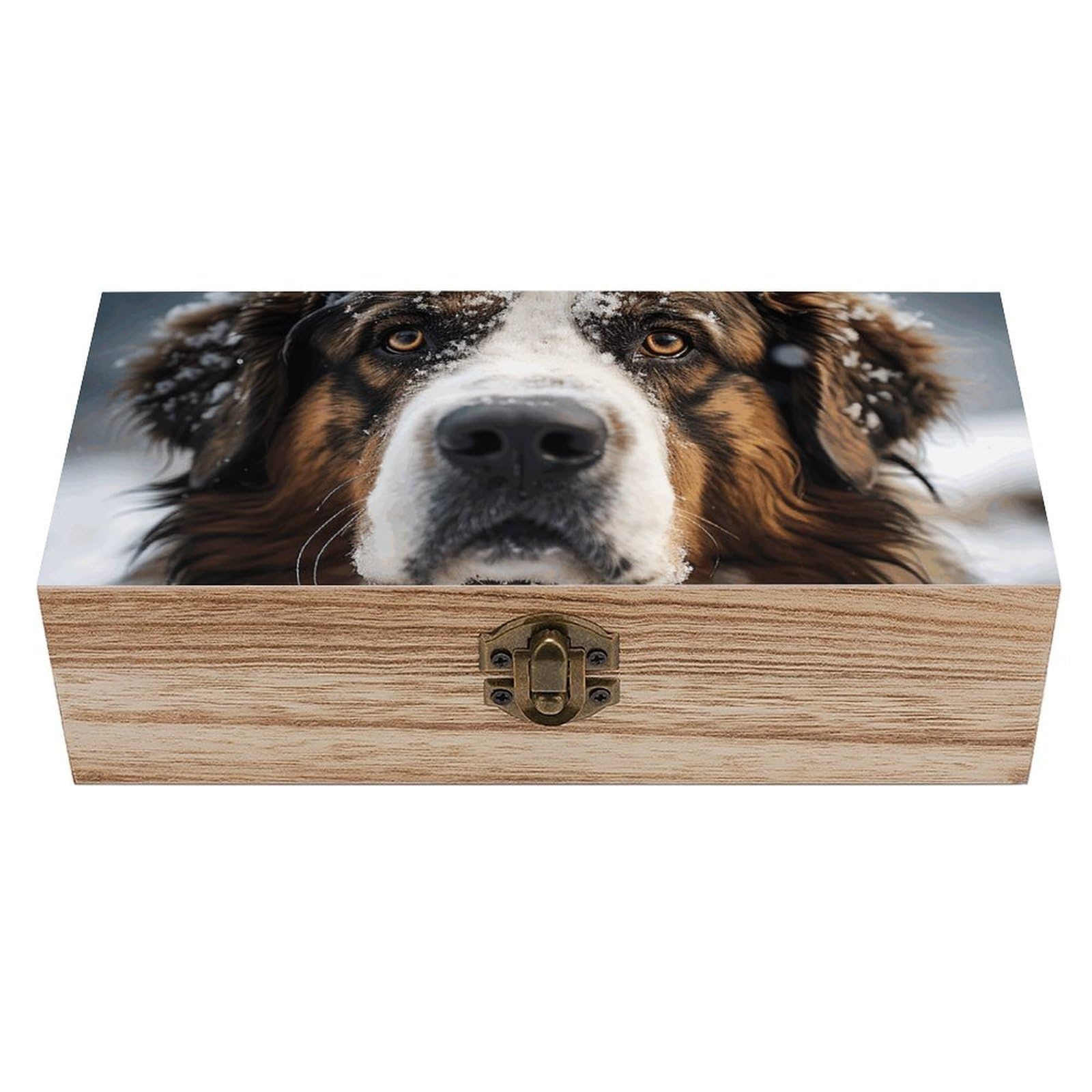 NTVOWPZO Wooden Storage Box Snow on Dog's Head Wood Gift Box with Hinged Lid Vintage Decorative Boxes Jewelry Memory Box for Jewelry Art Hobbies Home Storage Treasure Keepsake Gift