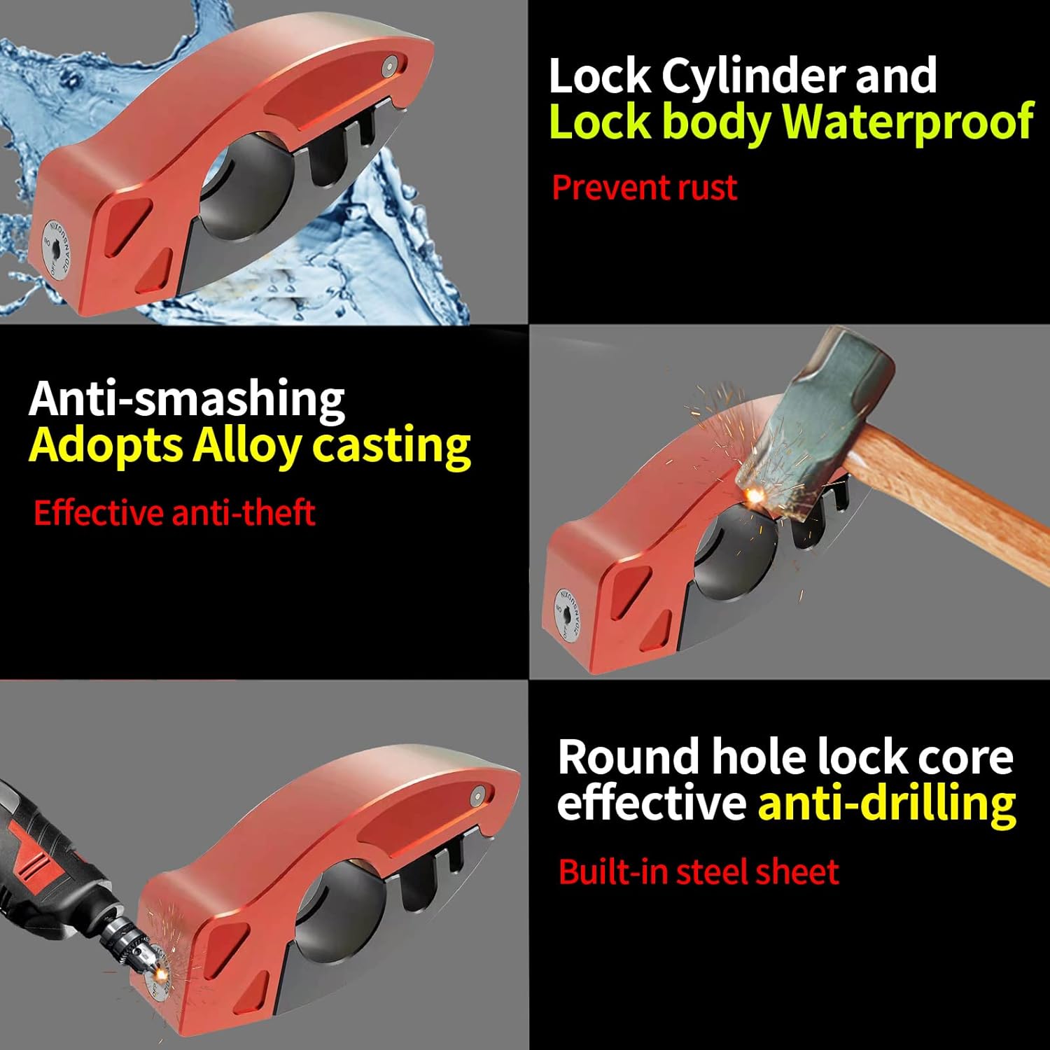 Motorcycle Throttle Locks Heavy Duty Anti Theft,Motorcycle Alarm System Anti Theft 130 db,Scooter Locks Anti Theft,Bicycle Handlebar Lock,Apply to Mopeds Scooters Dirt Bike Street Bike Red