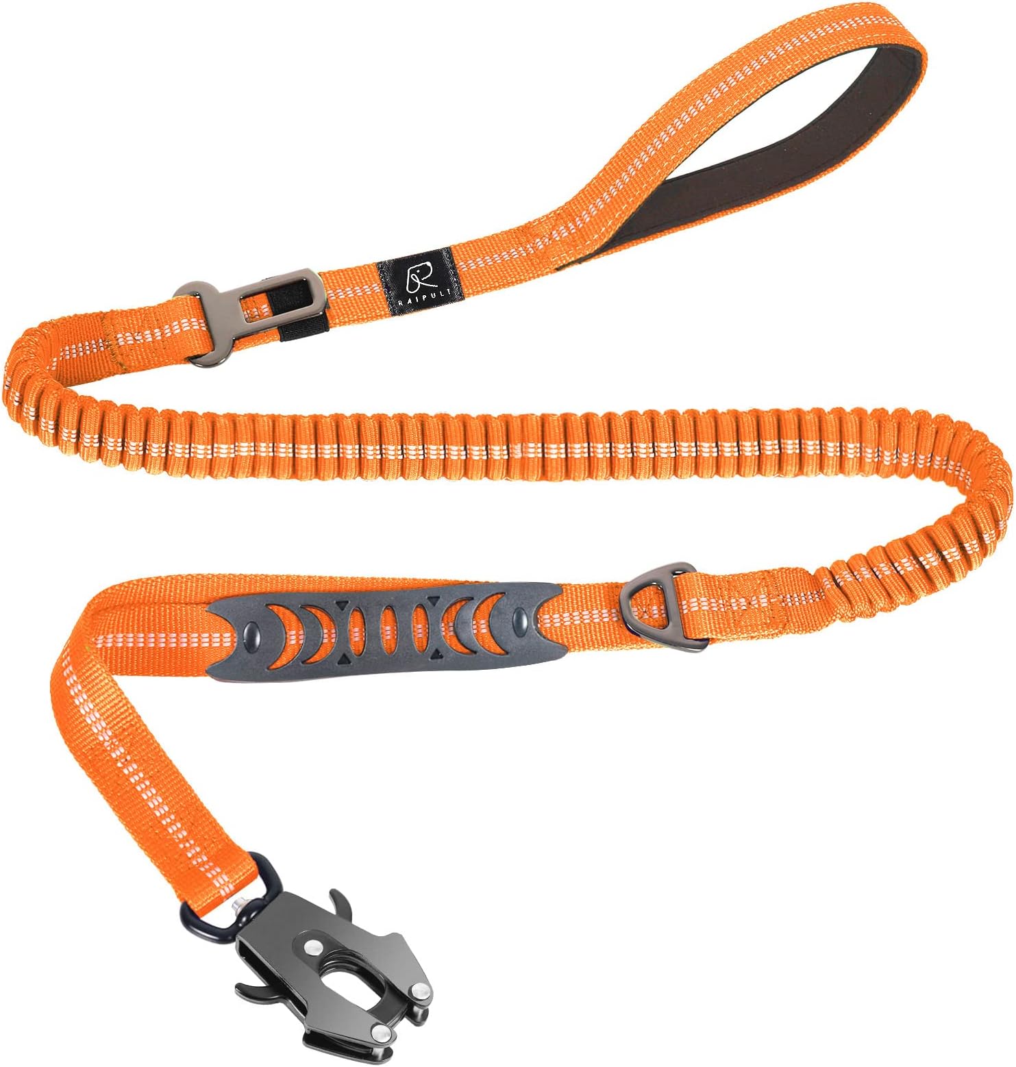 Heavy Duty Frog Clip Dog Leash, 4-6FT Strong Bungee Training Leash with 2 Handles, Highly Reflective Shock Absorbing Elastic Leashes with Car Seatbelt for Medium Large Dogs,Orange