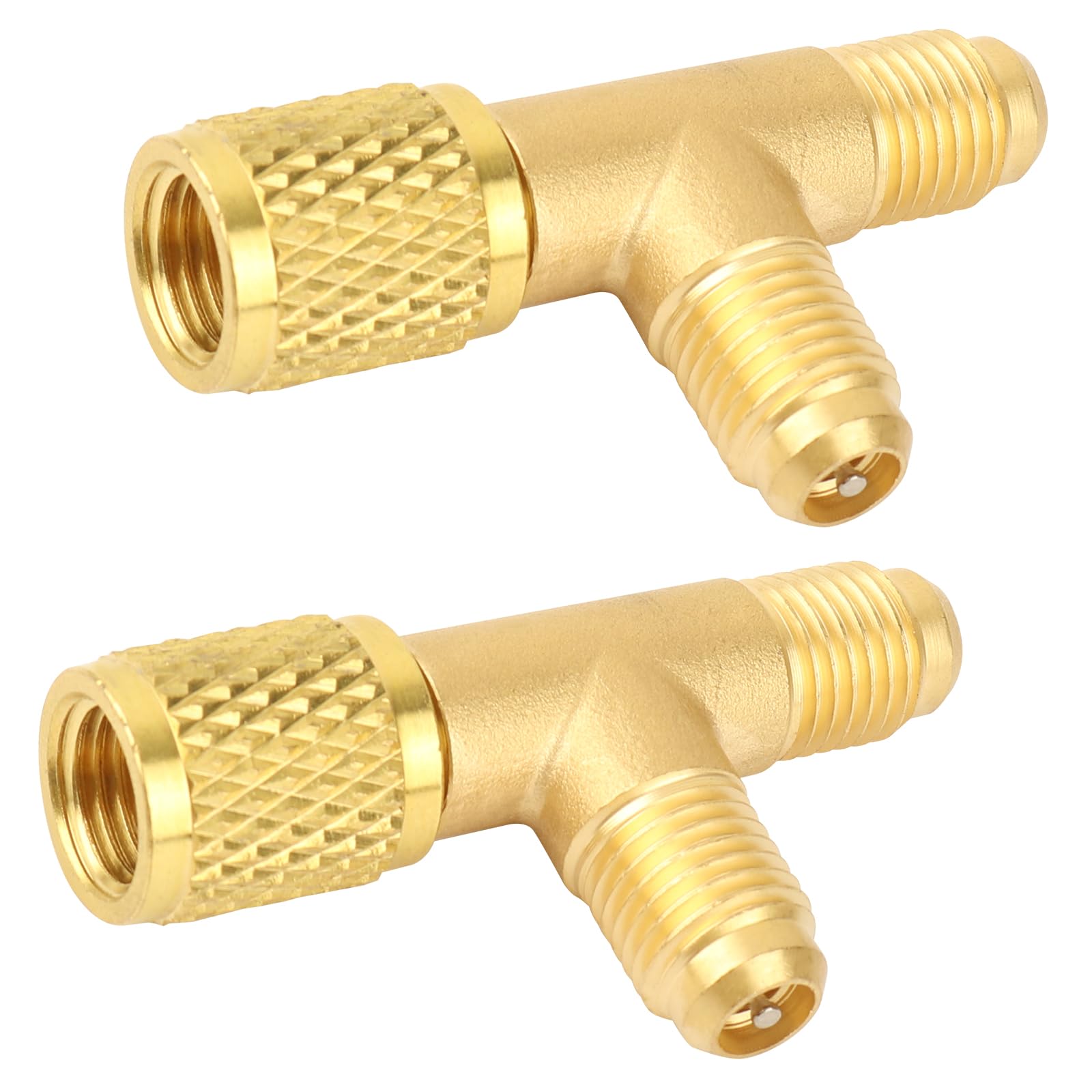 Quick Coupler Access Tee, 1/4 Inch SAE Valves Core Tee Adapter Brass Refrigerant for R22 R12 R134 Gauge Deep Vacuum Pump Manifold Air Conditioning Parts - 2 Pcs