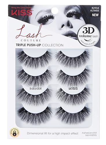 KISS Lash Couture Triple Push Up Collection Multipack, pestañas postizas de volumen 3D con tecnología de diseño triple, múltiples ángulos y
