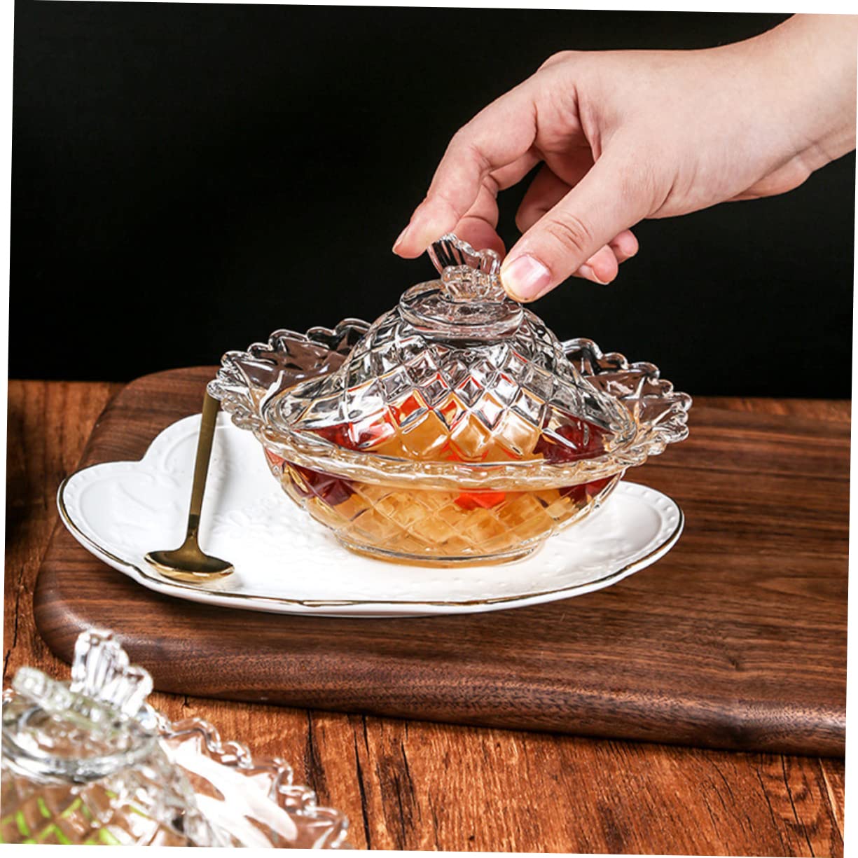 Ciotola Dessert in Vetro Coperchio, Fine Lavorazione