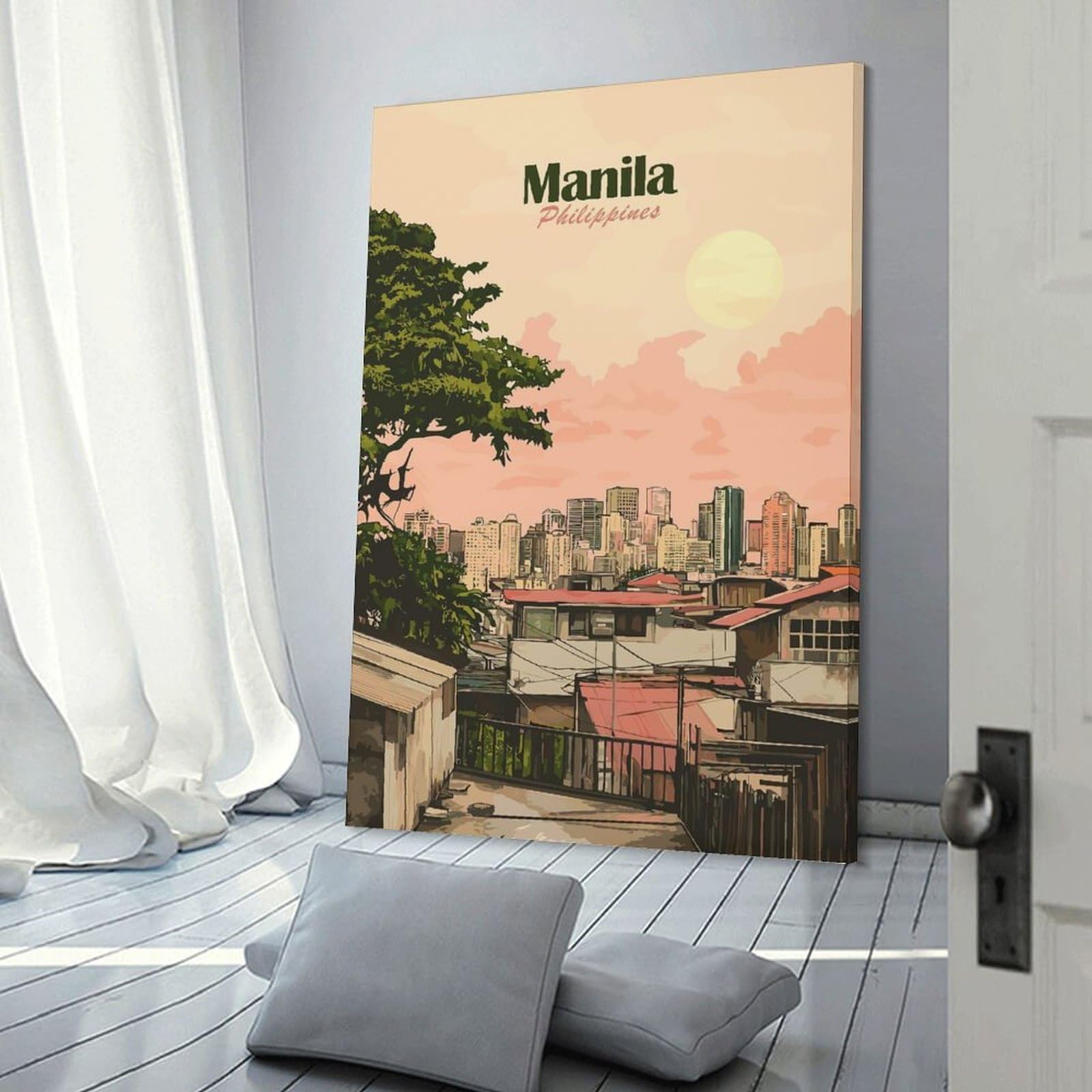 Junmoney Manila Philippines Cityscape Art Canvas Wall Decor 20x30inch(50x75cm), for Feature Walls in Flats Or Modern Rooms, Decorative Artwork with Flexible Styling