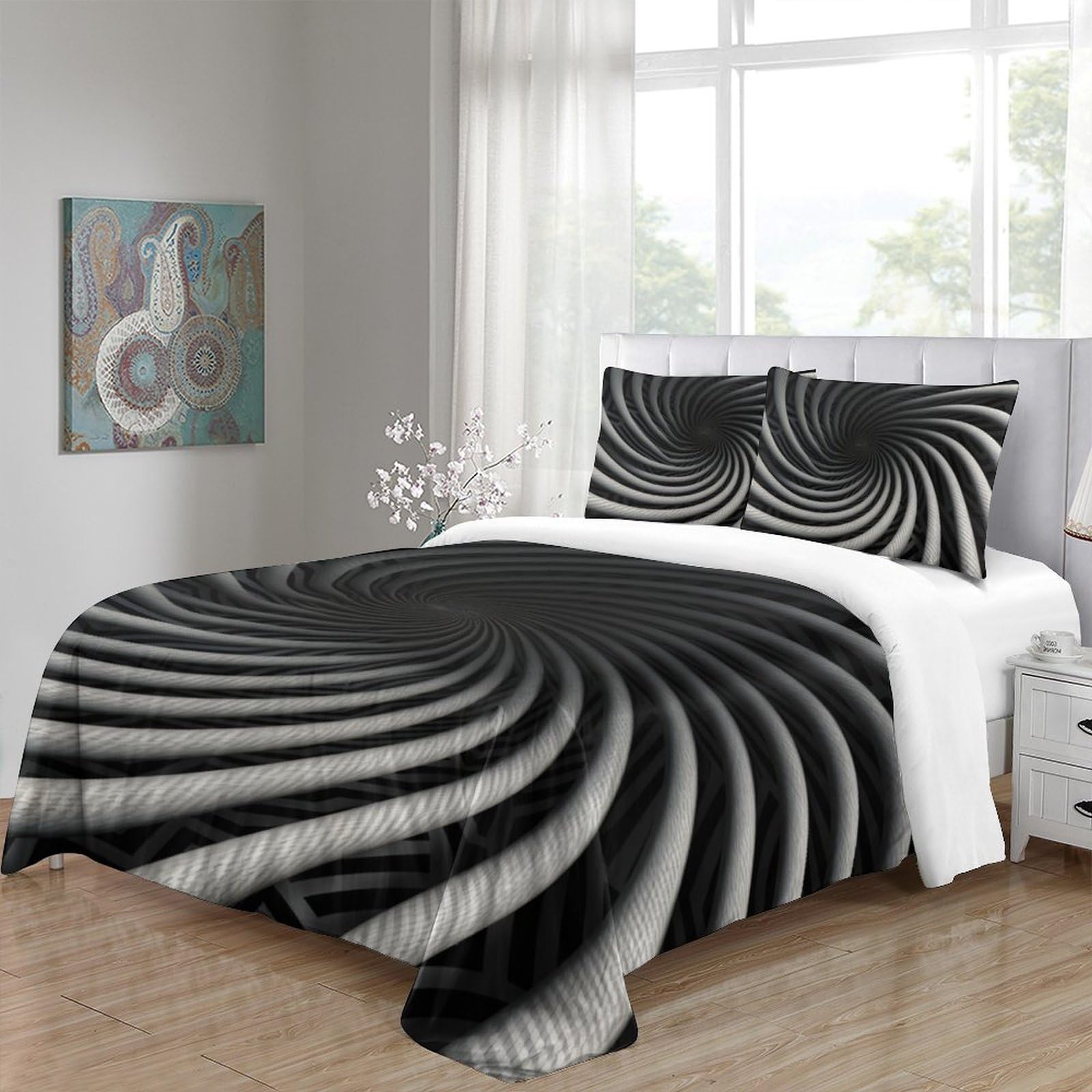 Stampato in 3D Capogiri Copertina Stampata Microfibra Disegnata Set Di Biancheria Da Letto Stile Morbido Con 2 Federe,King（220x240cm）, Per Adolescenti E Adulti
