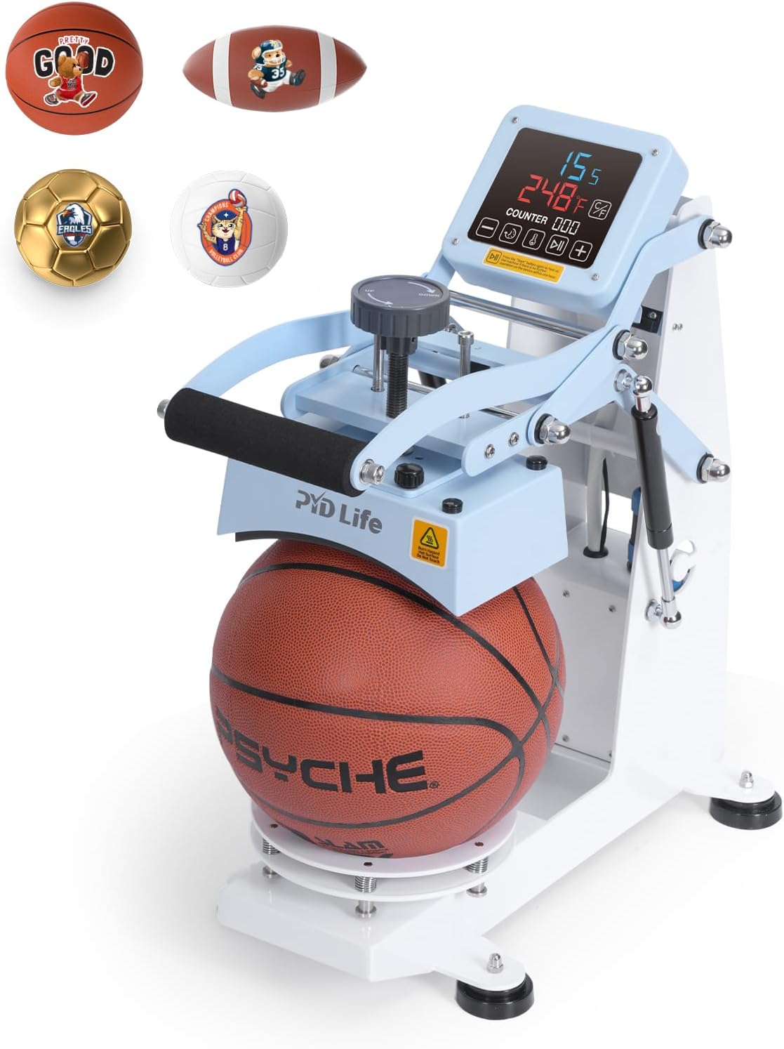 PYD Life Ball Heat Press Machine for Basketball Rugby Football Volleyball Soccer Ball DTF or HTV Transfer Printing