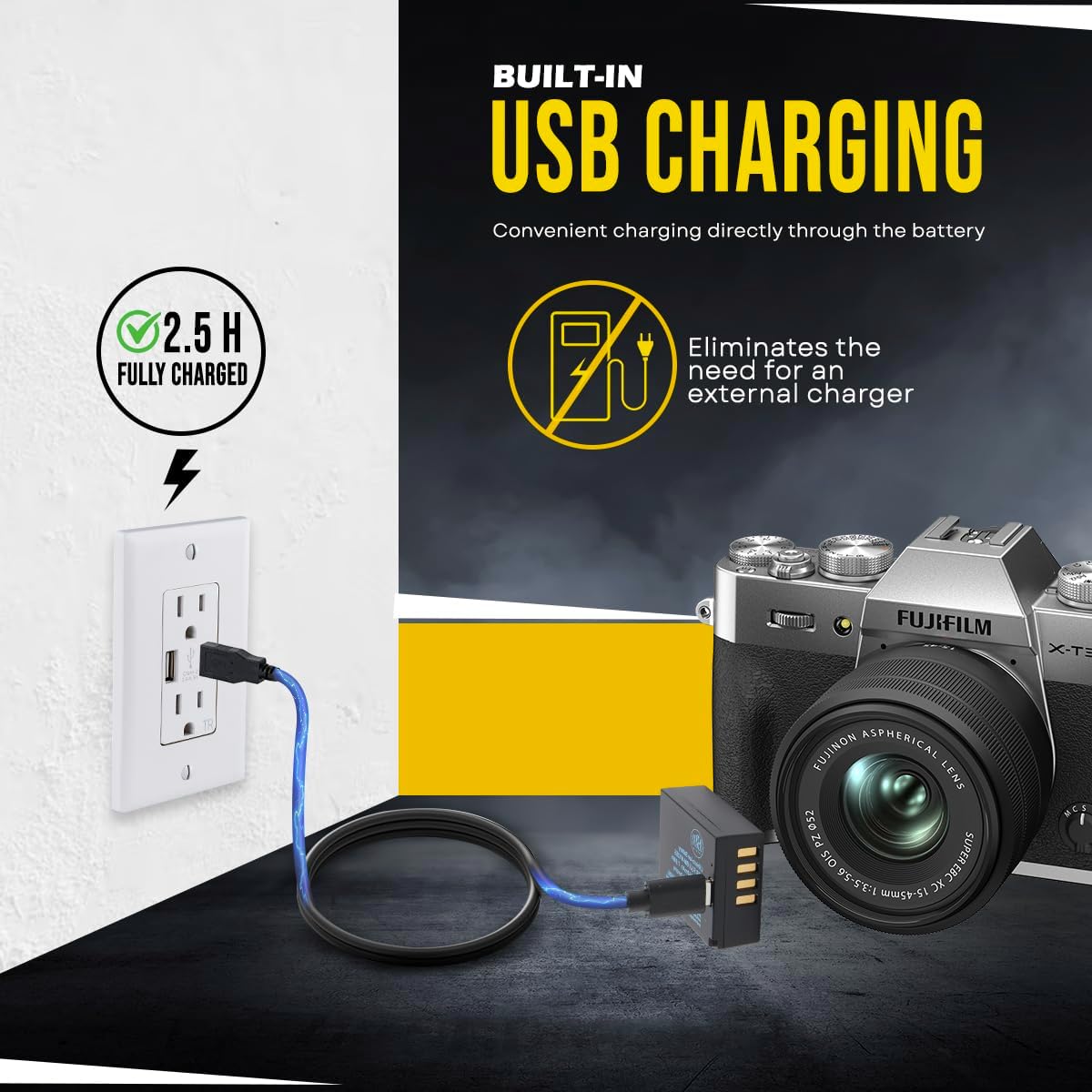 BM 1 NP-W126S Battery with Built-in Charging Port Compatible with Fujifilm FinePix X Half, X-E5, X-100F, X-100V X100 VI, X-S10 X-H1 X-T3 X-T10 X-T20 X-T30 X-T30 II X-T30 III X-T50 X-T100 XT-200 Camera - Image 6