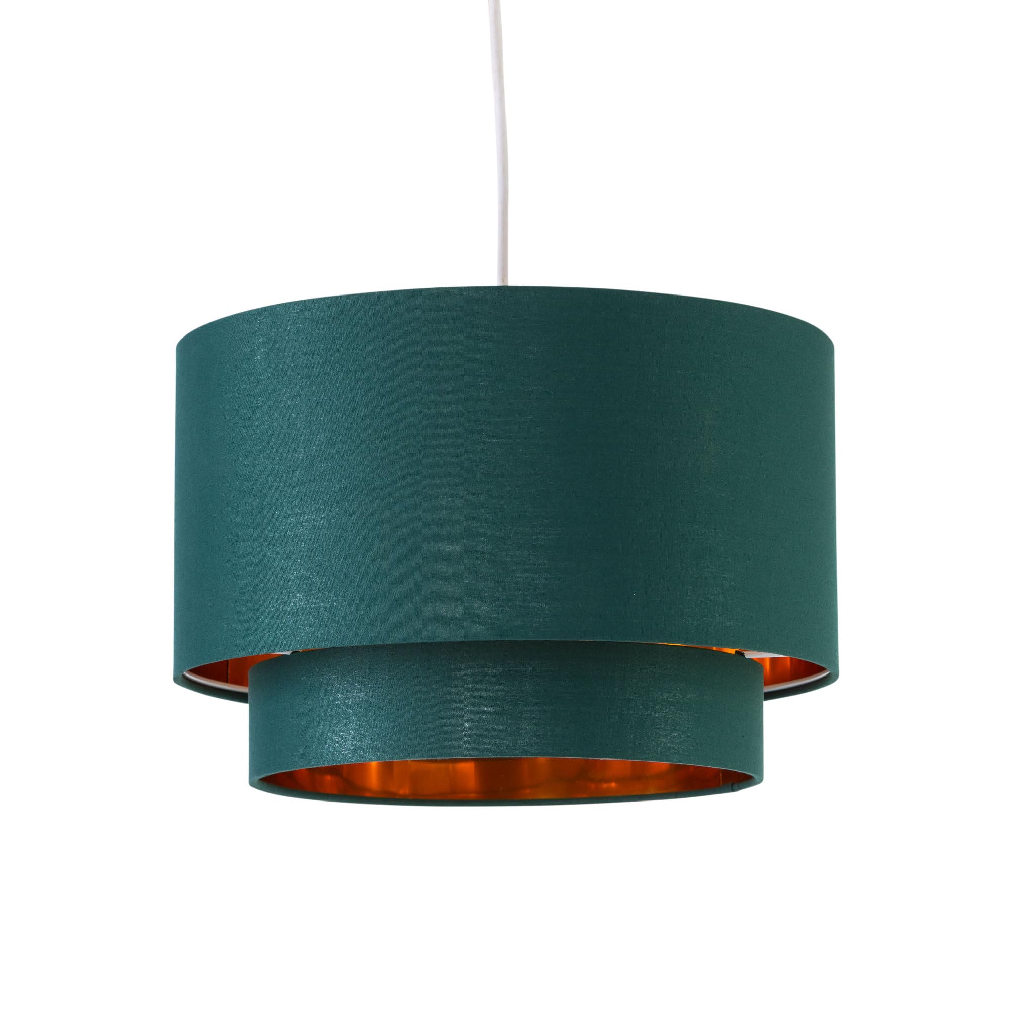 Dark Green Ceiling Light Shade, Easy Fit Pendant Shade, Metallic Gold Inner, Diameter 38cm
