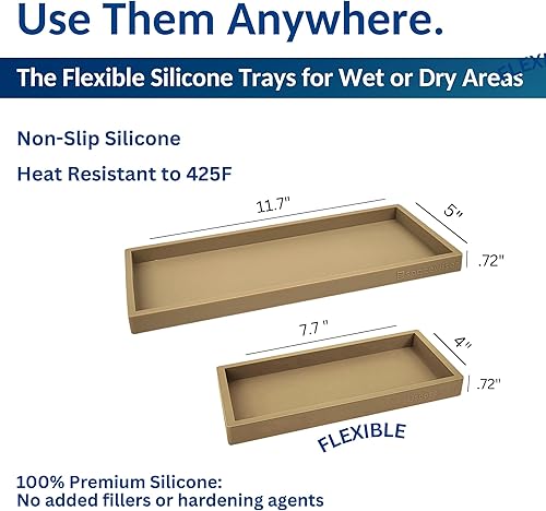 Miniatura 3 de Bandeja de encimera y tocador, 2 unidades (11 y 7 pulgadas), bandejas de silicona inastillables para cocina y baño para encimera, bandeja