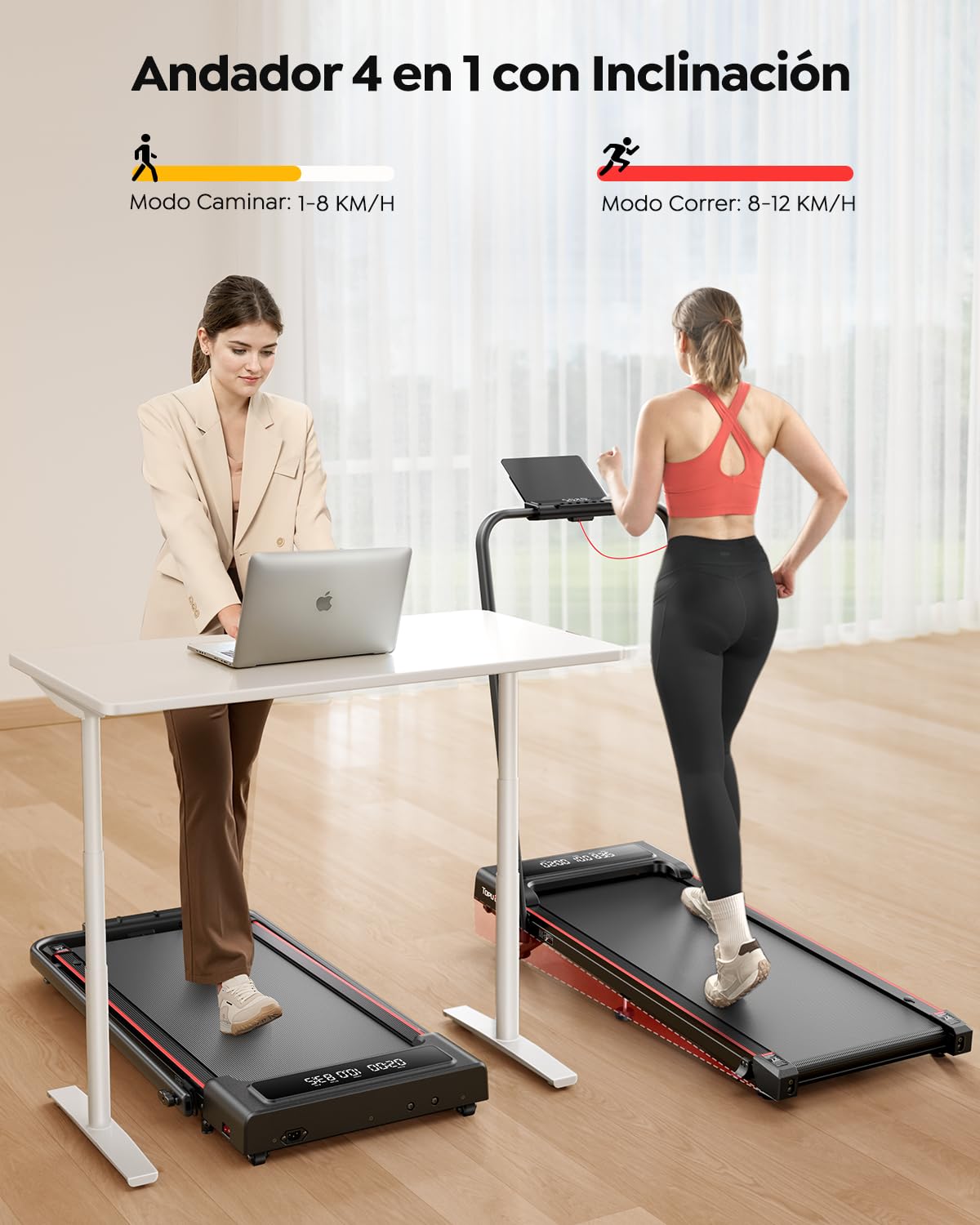 6 en 1 Cinta de Correr Plegable, 9% Inclinación, TOPUTURE 2.5HP Cinta de Andar Escritorio para Hogar/Oficina, LED Pantalla Dual, Control Remoto Magnético Mute, 12KM/H Walking Pad, App & Bluetooth