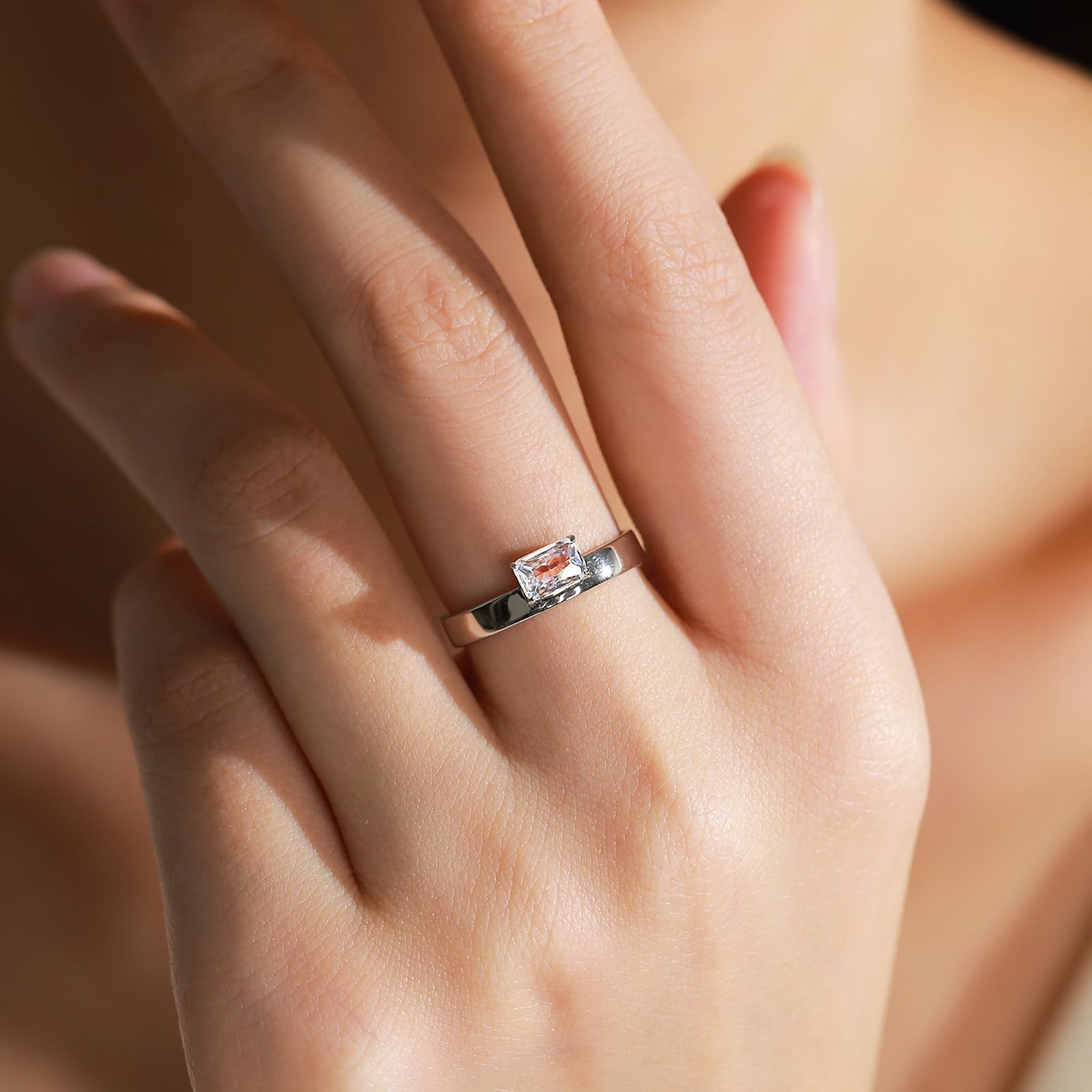 Anillo de mujer de oro blanco auténtico, anillo de boda solitario con diamante de 0,8 quilates cultivado en laboratorio