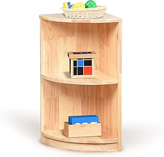 KRAND Corner Storage Bookcase Montessori Shelf-Toy,Books,Arts,Crafts&Supplies Storage Organizer for Kids,Toddler Furniture for Preschool,Nursery (3-Tier Corner Cabinet)