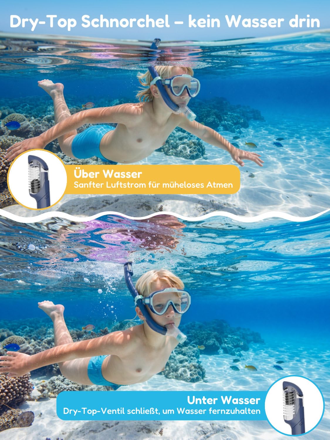 ACURE Taucherbrille Kinder 3-12 Jahre, Antibeschlag Schwimmbrille Schnorchelmaske mit Nase & Stoffband, Tauchmaske zum Tauchen & Schnorcheln für Jungen Mädchen