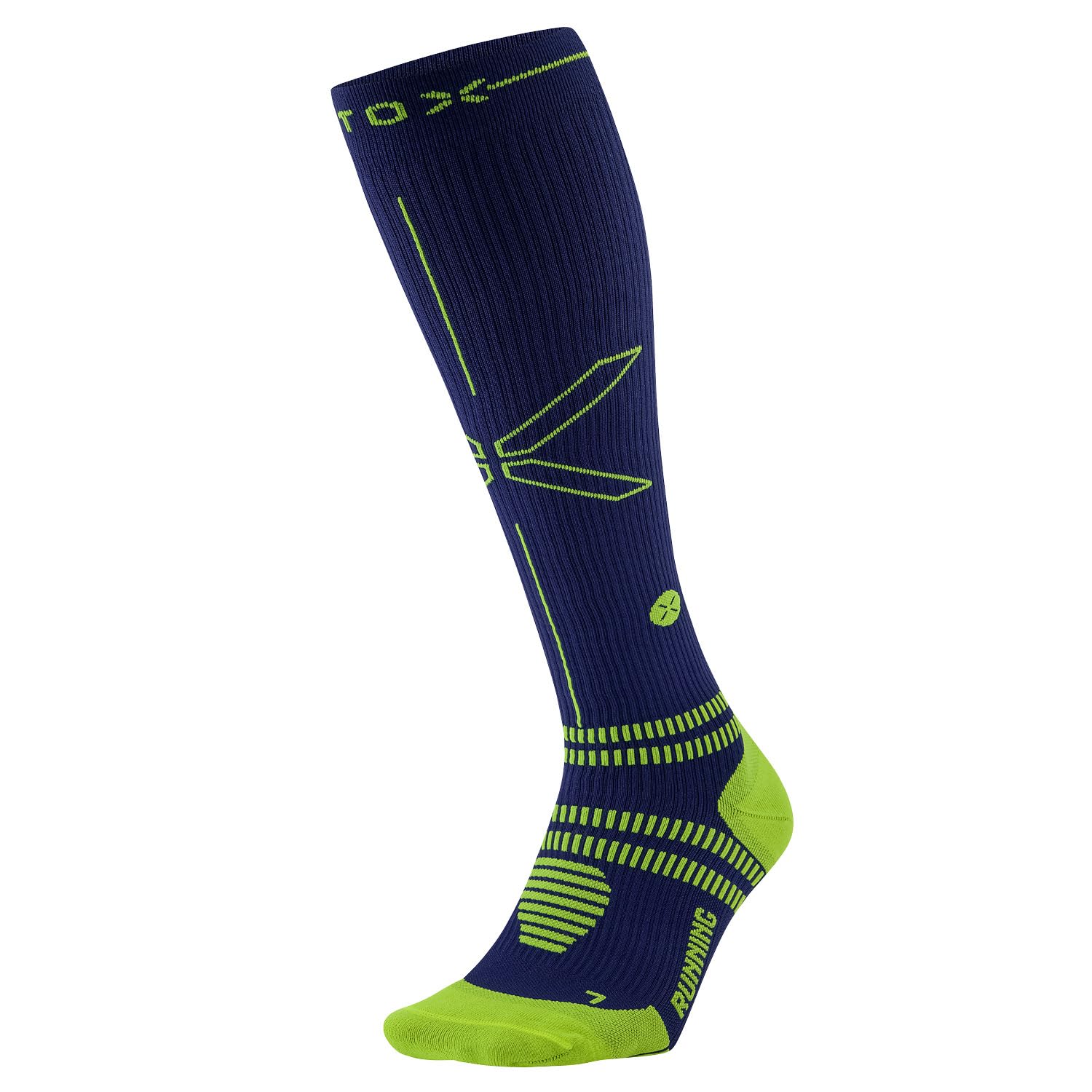 STOX Energy Socks Skarpety do biegania klasa kompresji 23-32 mmHg cienka wkładka skarpety uciskowe dla mężczyzn rozmiar L kolor Ciemnoniebieski / żółty