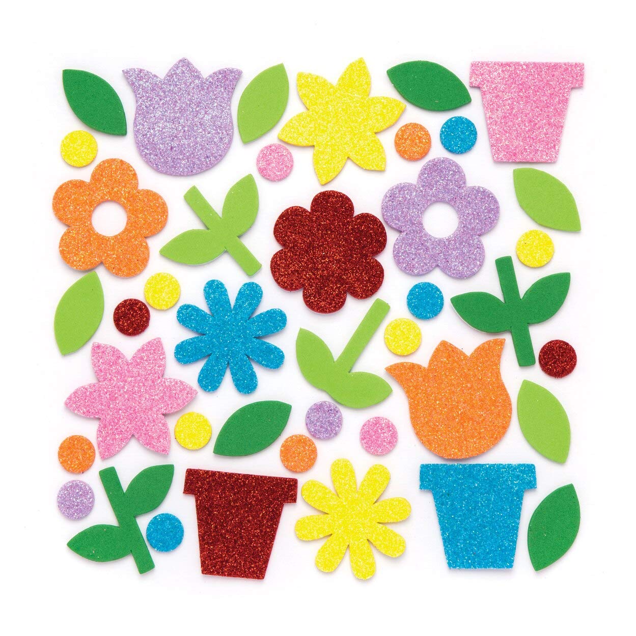 Baker Ross AW337 Flower Garden Glitter Foam Stickers (Pack of 150) Embellishments For Kids Spring Themed Arts and Crafts
