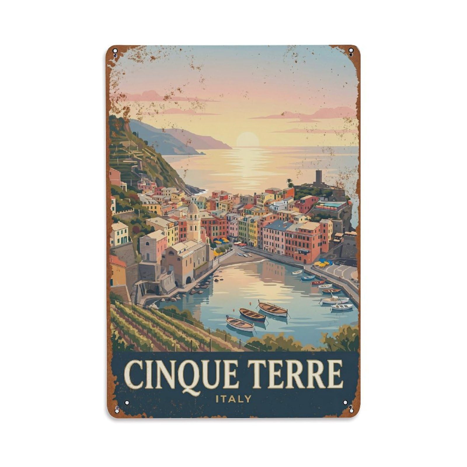Yrnq 08X12inch Vintage Style Vintage Travel Cinque Terre Italy Peaceful Metal Tin Sign