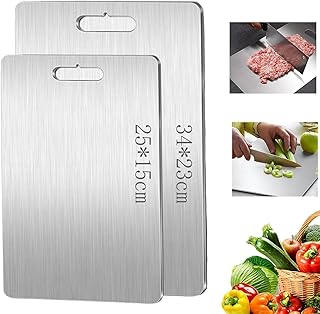 Tábua de corte de aço inoxidável, 2 peças Titanium Cutting Board, grau alimentar de dupla face tábua de cortar aço inoxidável, garantir o sabor original dos ingredientes (34 x 23 cm + 25 * 15 cm)