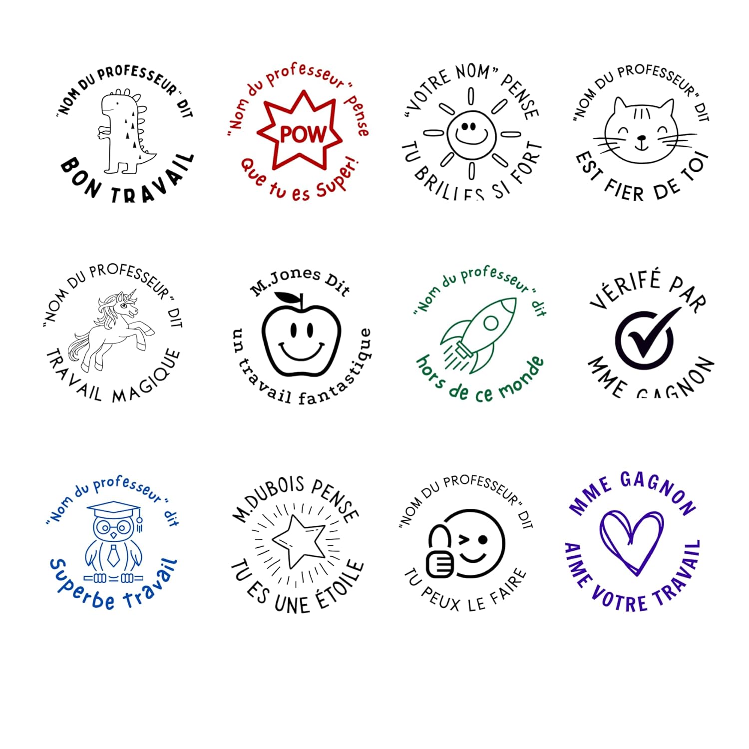 Tampon personnalisé pour professeur de français, tampon de salle de