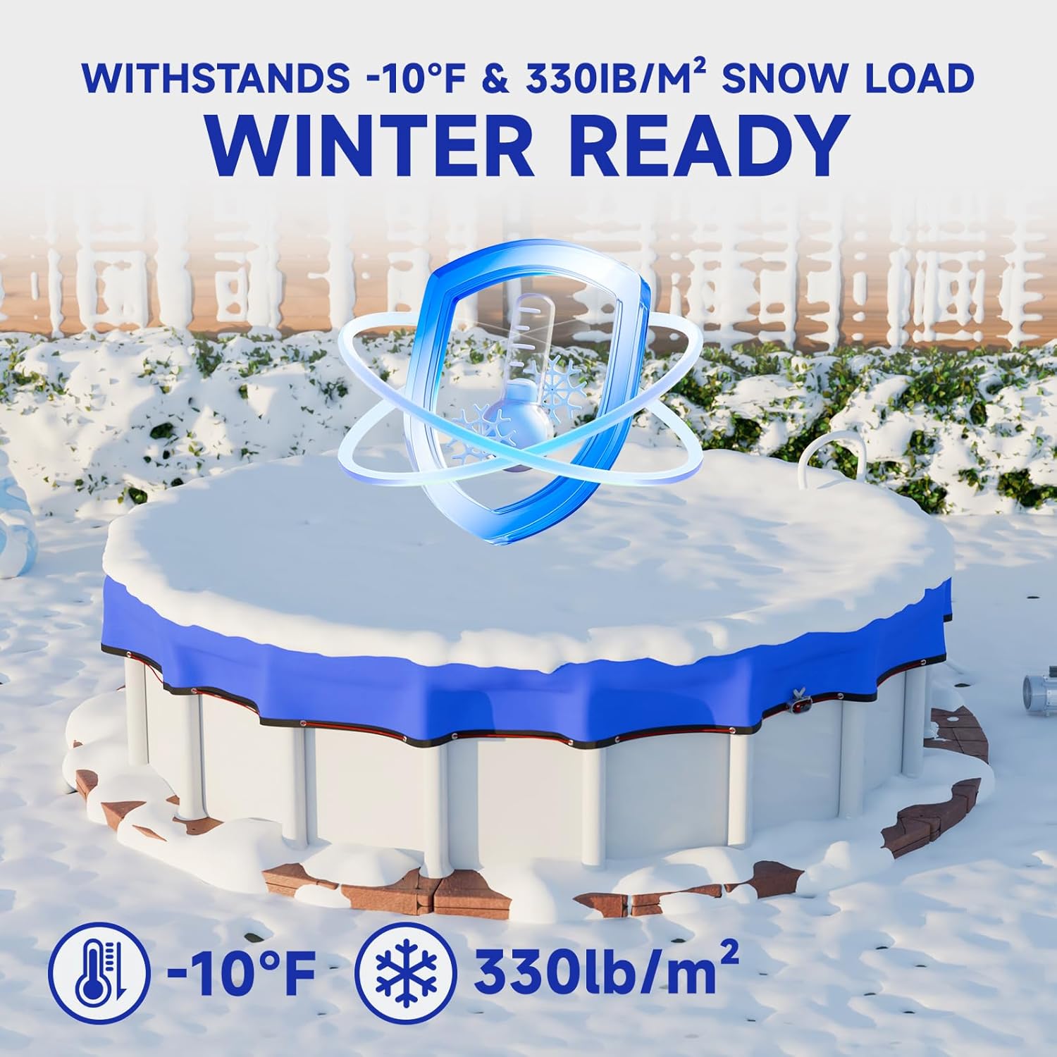 [Upgraded] 18ft/21ft/24ft/28ft Round Winter Pool Covers for Above Ground Pool Cover 21FT Cover 4FT Overlap - 500D Windproof with Steel Cable & Heavy Duty Winch - Swimming Pool Winter Cover Blue