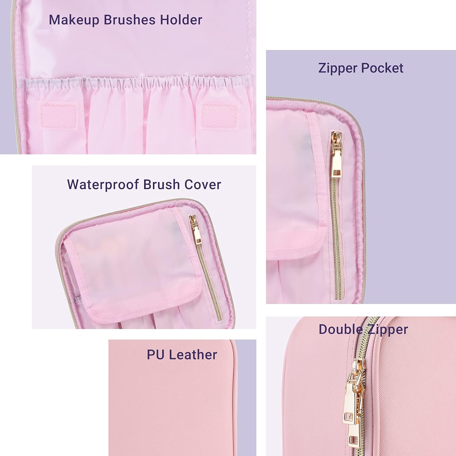 Joligrace Makeup Bag Cosmetic Case Vanity Travel Beauty Box Make Up Train Case Hairdressing Tools Organiser with Adjustable Compartment and Tools Bag, Cute Pink 8