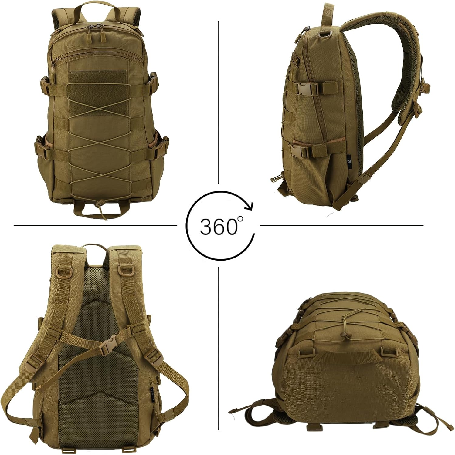 25L Hiking Backpack Small Tactical Backpack Daypack Camping Trekking Hunting Molle Pack for Men Women, Khaki - Image 6