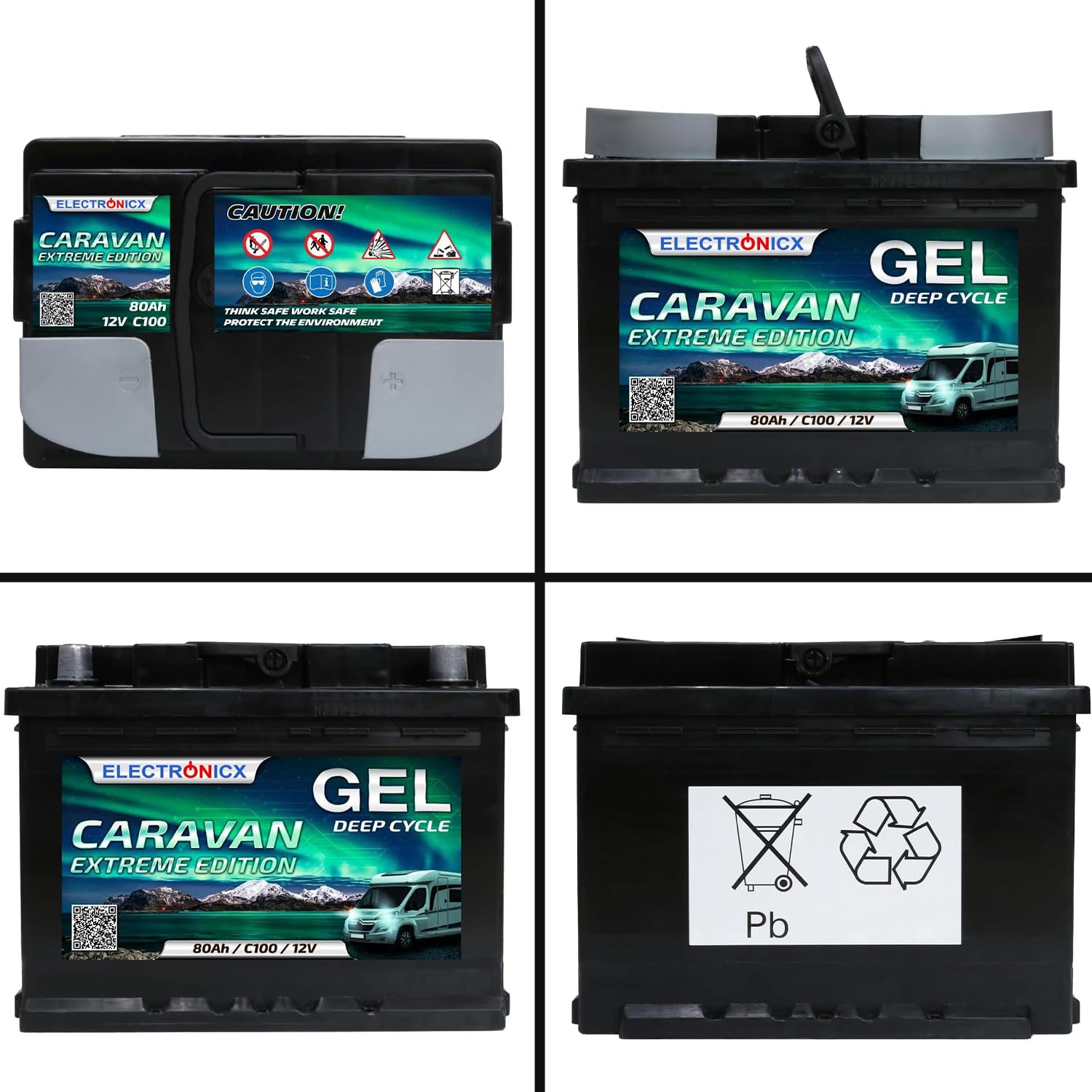 Elektronicx 12 V 80 Ah Batería de Gel – Batería de ciclo profundo sin mantenimiento, ideal para autocaravanas, barcos, aplicaciones solares, camping y sistemas de energía fuera de la red.