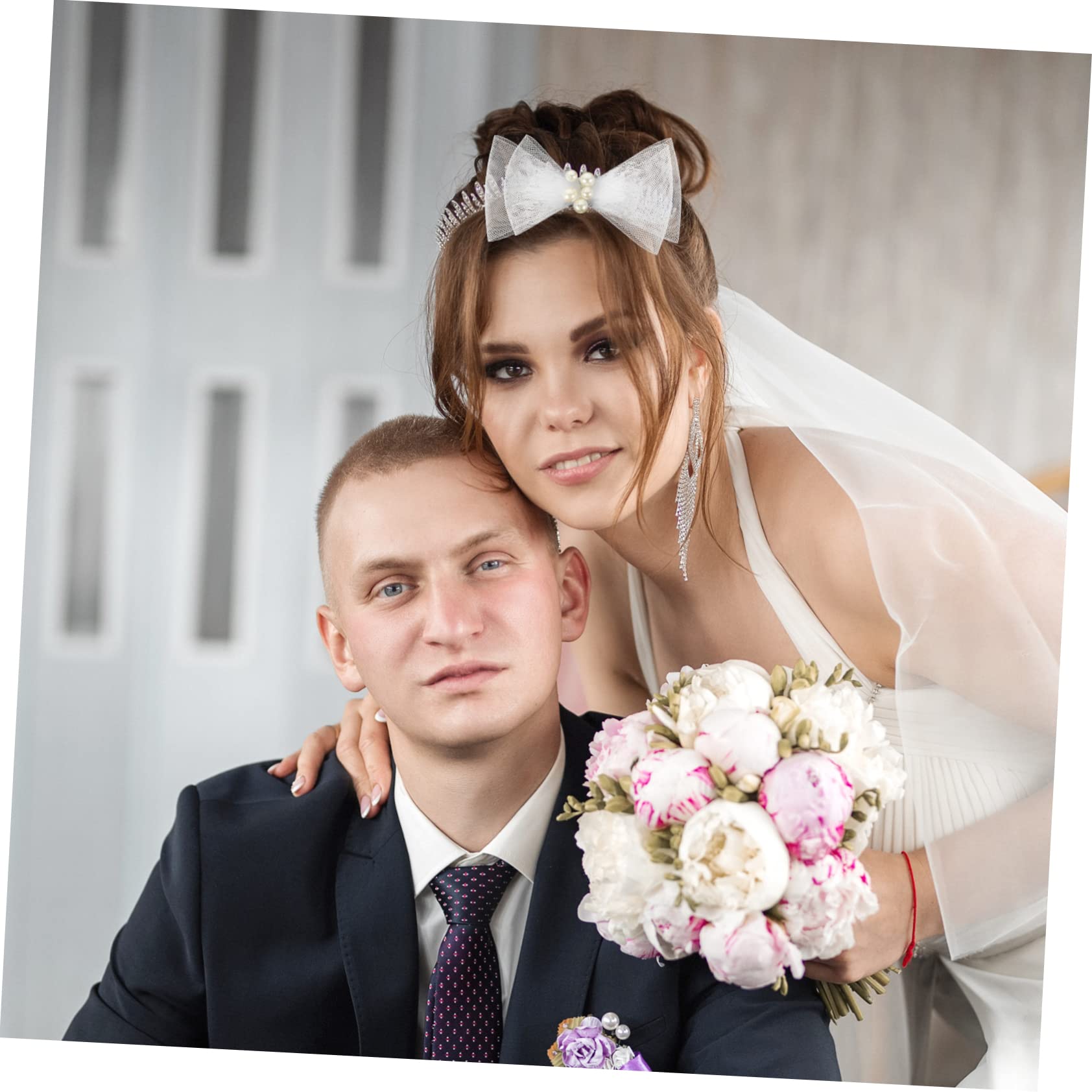 FRCOLOR 5pezzi Fermaglio Per Fiocco Con Perle e Tulle Accessorio Elegante Per Sposa e Cerimonie Per Acconciature Di Donne e Ragazze Resistente e Flessibile