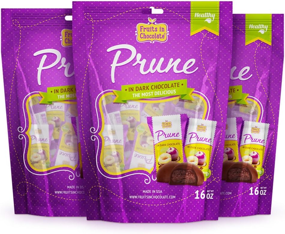 Dark Chocolate Covered Prunes, 6 Oz Bag (Pack of 3)