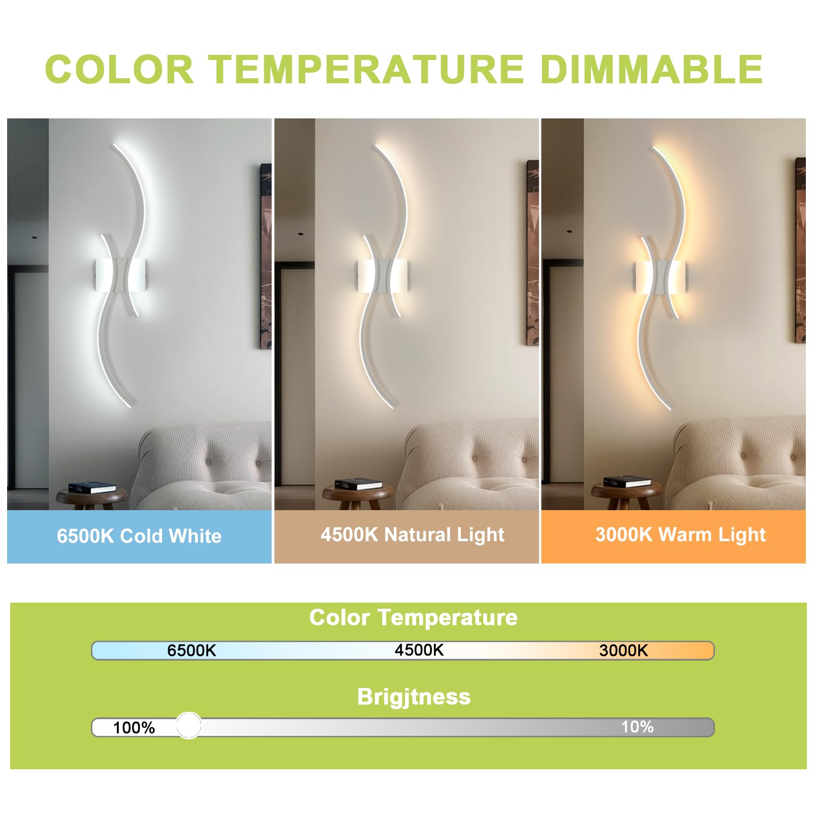 Goeco Apliques Pared Regulable Interior 80cm 32w 3000K-6500K, Blanco