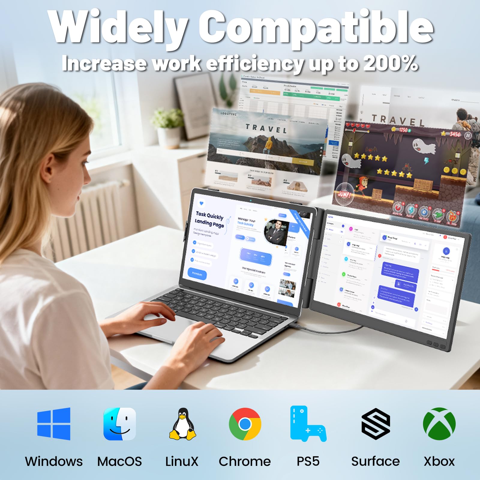 KEFEYA Écran D'extension Portable 14" 1080P FHD Léger Moniteur Portable Plug and Play pour Windows, Mac, Chrome, Android, Xbox Laptop Screen Extender avec 13.3 "-17"