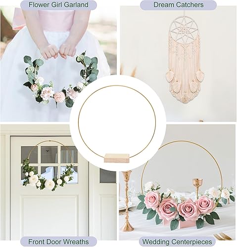 Miniatura 7 de 12 Piezas Centro de Mesa de Aro Floral de 12 Pulgadas Decoraciones de Mesa, Piezas Centrales de Decoración de Metal Dorado para Mesa con Base de