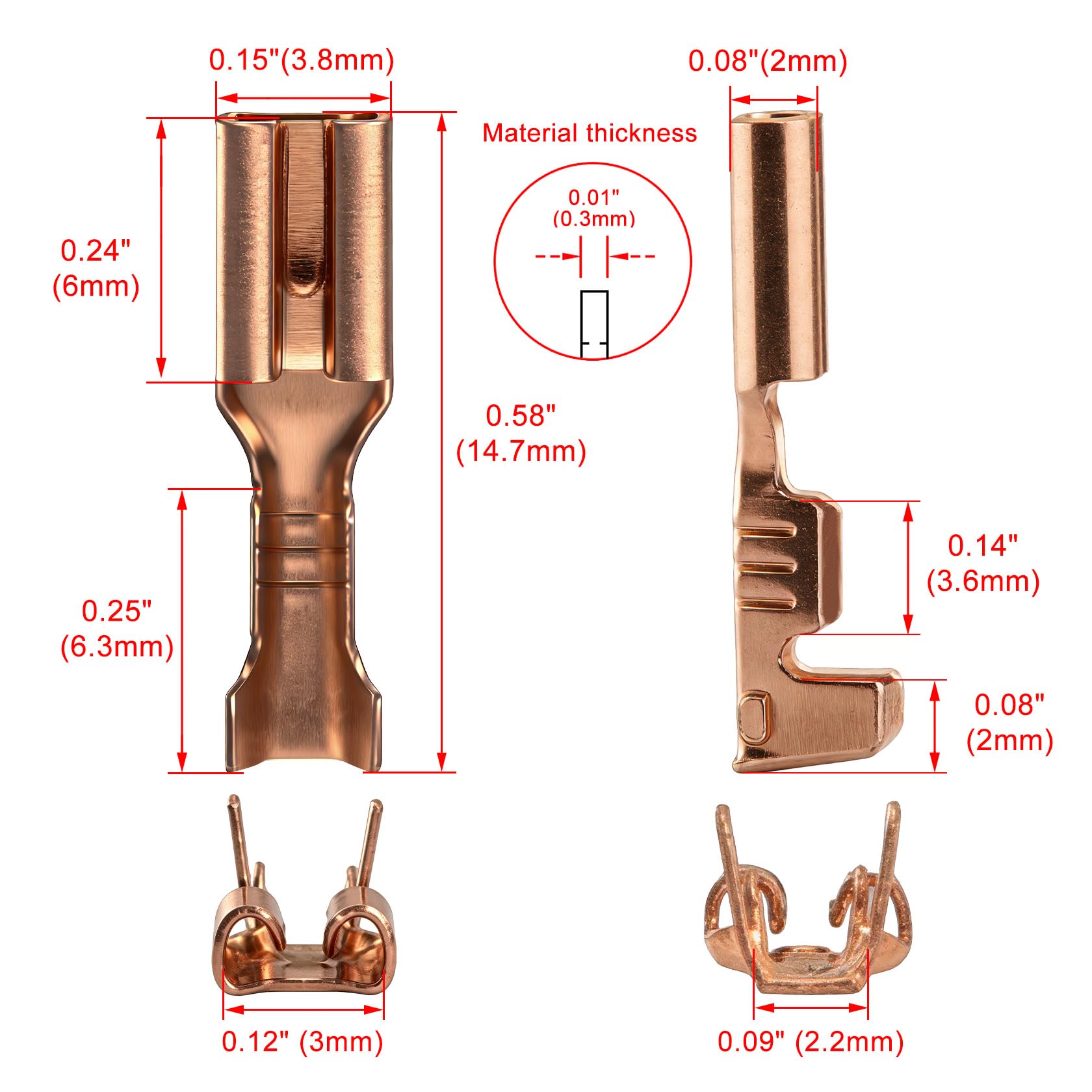Lot 100 Connecteurs à Cosse Femelle 7,8 Mm - Bornes à Sertir Rapides 5/16" En Laiton - Pour Câbles Électriques