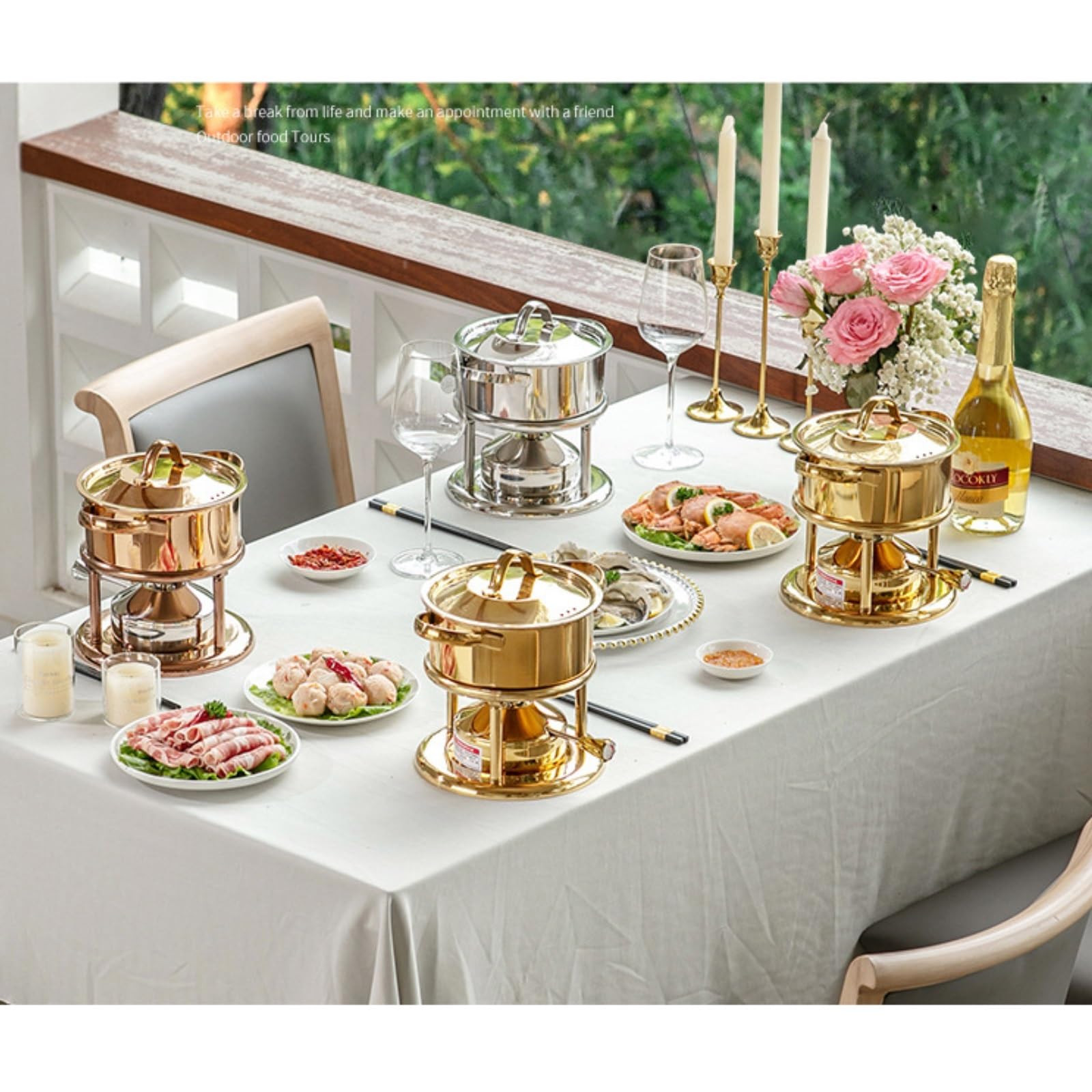 Podgrzewacz do jedzenia, zestaw do fondue, idealny do gorących garnków, nadmuchiwana kuchenka gazowa, idealny do kolekcji kuchennej i prezentów ślubnych podgrzewacz do butelek (różowe złoto)