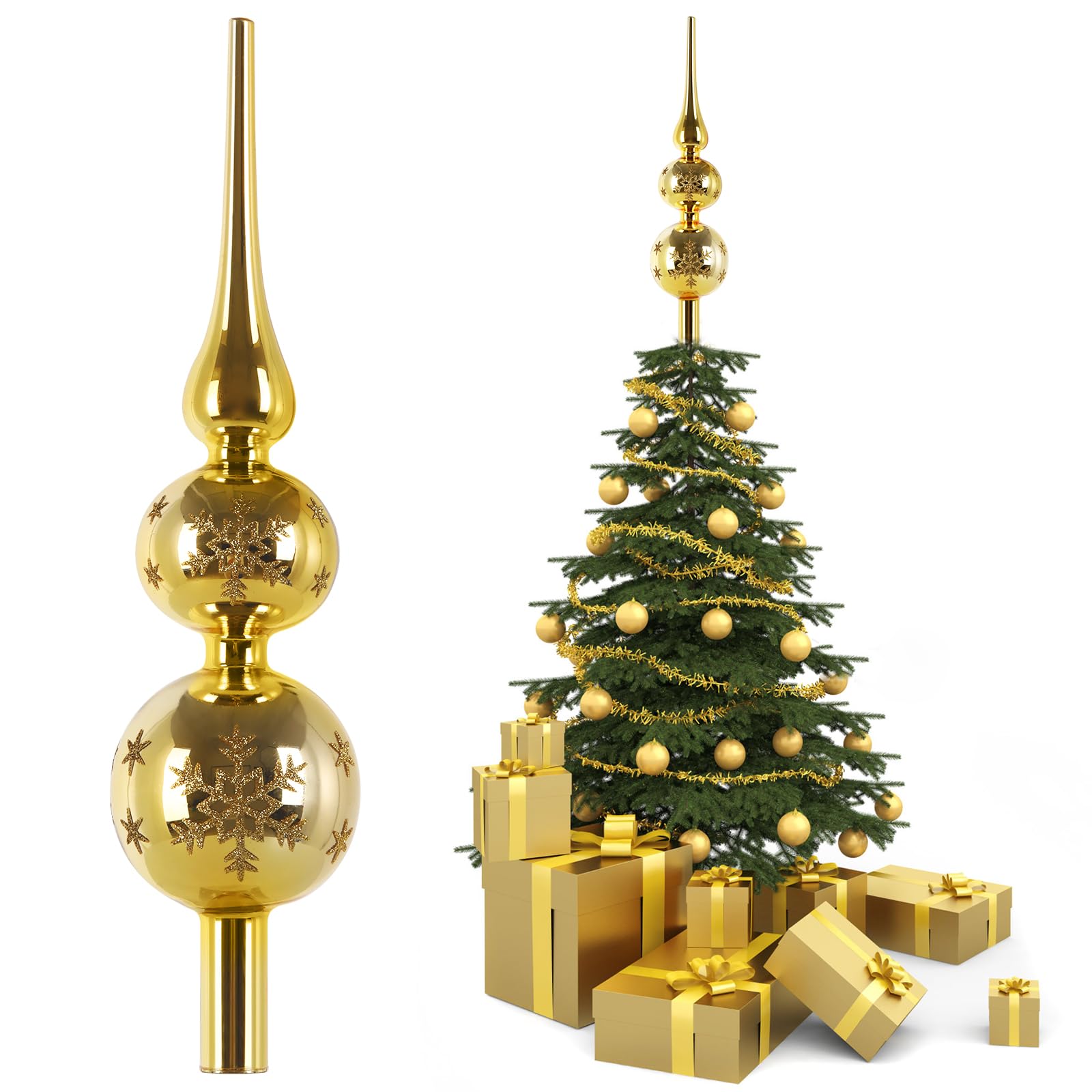 Pointe De Sapin De Noël En Verre 26 Cm - Doré Brillant, Cimier étoile Pour Décorations - Topper Arbre Festif