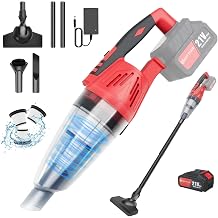 Cordless Handheld Vacuum, 6000Pa Power Suction, Lightweight Home and Car Vacuum with 3 Filters, LED Light, Crevice Tool, for Car Home Office, Pet Hair, Red Battery*2